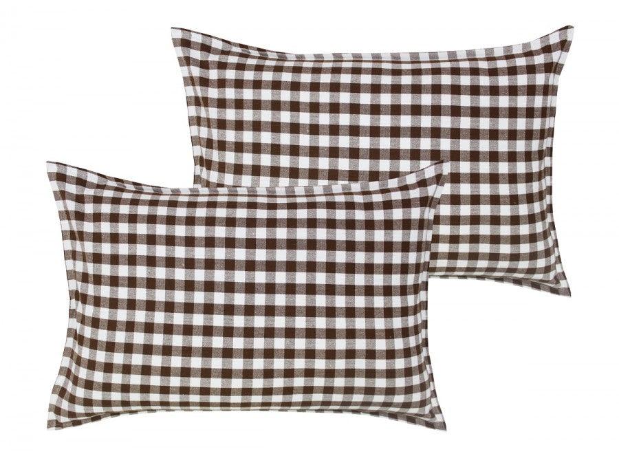 Cotton Gingham Check Brown Pillow Covers Pack Of 2
