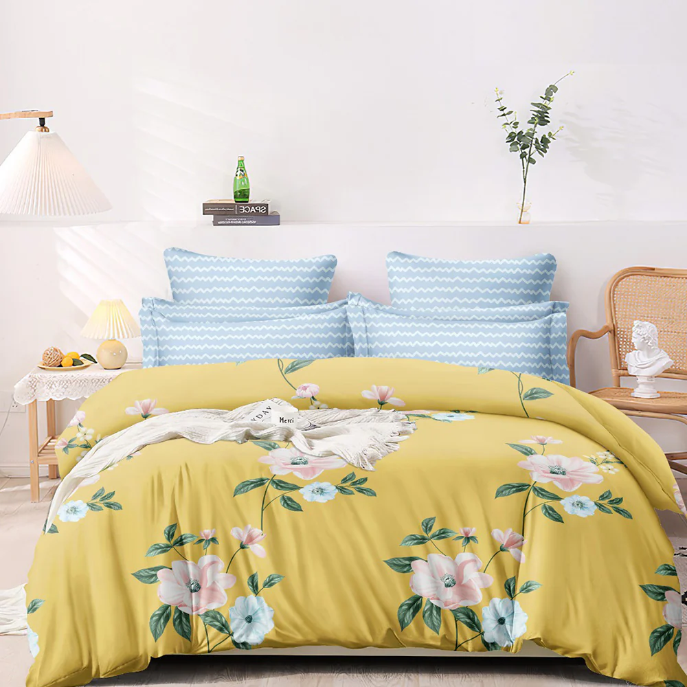 Super Soft Daisy Blue Design Double Bedsheet ( 90*100inch, King )