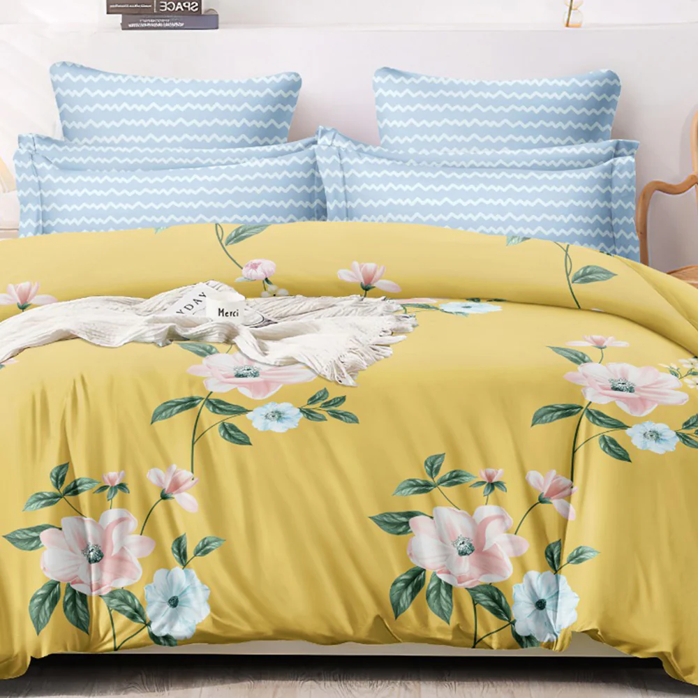 Super Soft Daisy Blue Design Double Bedsheet ( 90*100inch, King )
