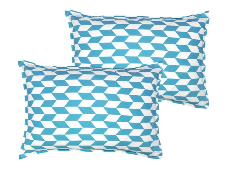 Cotton Classic Diamond Sea Blue Pillow Covers Pack Of 2