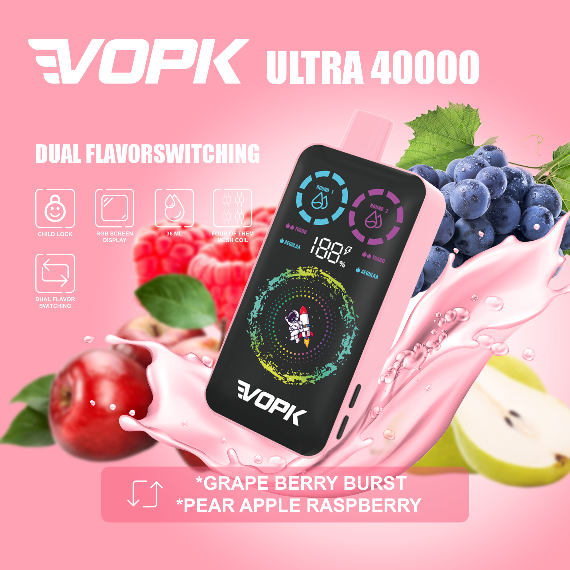 🌟Dual flavor switching🌟AIVONO VOPK Ultra Einweg-Vape mit 40.000 Zügen (5 % Nikotingehalt)