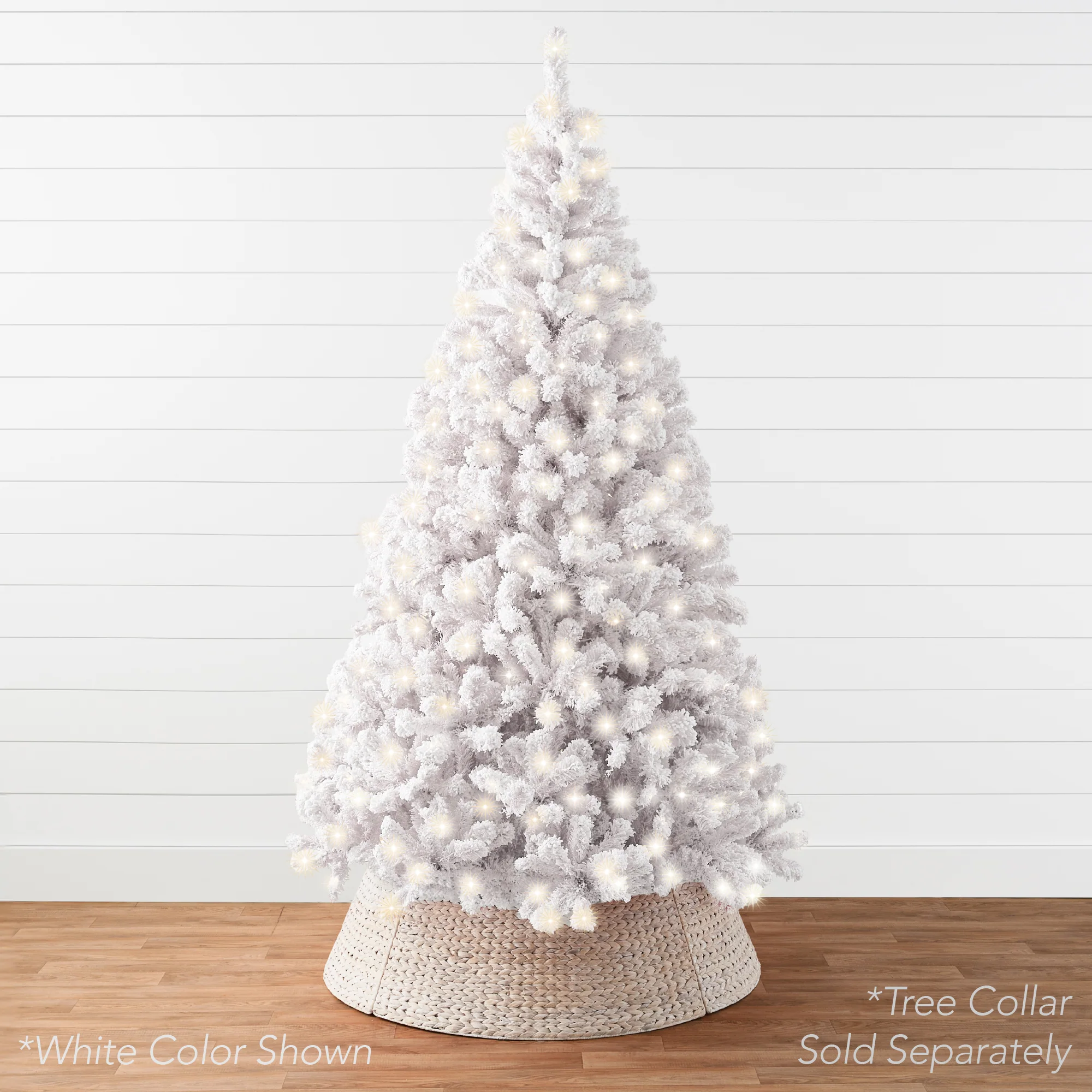 Pre-Lit Black Flocked Artificial Pine Christmas Tree w/ White Lights