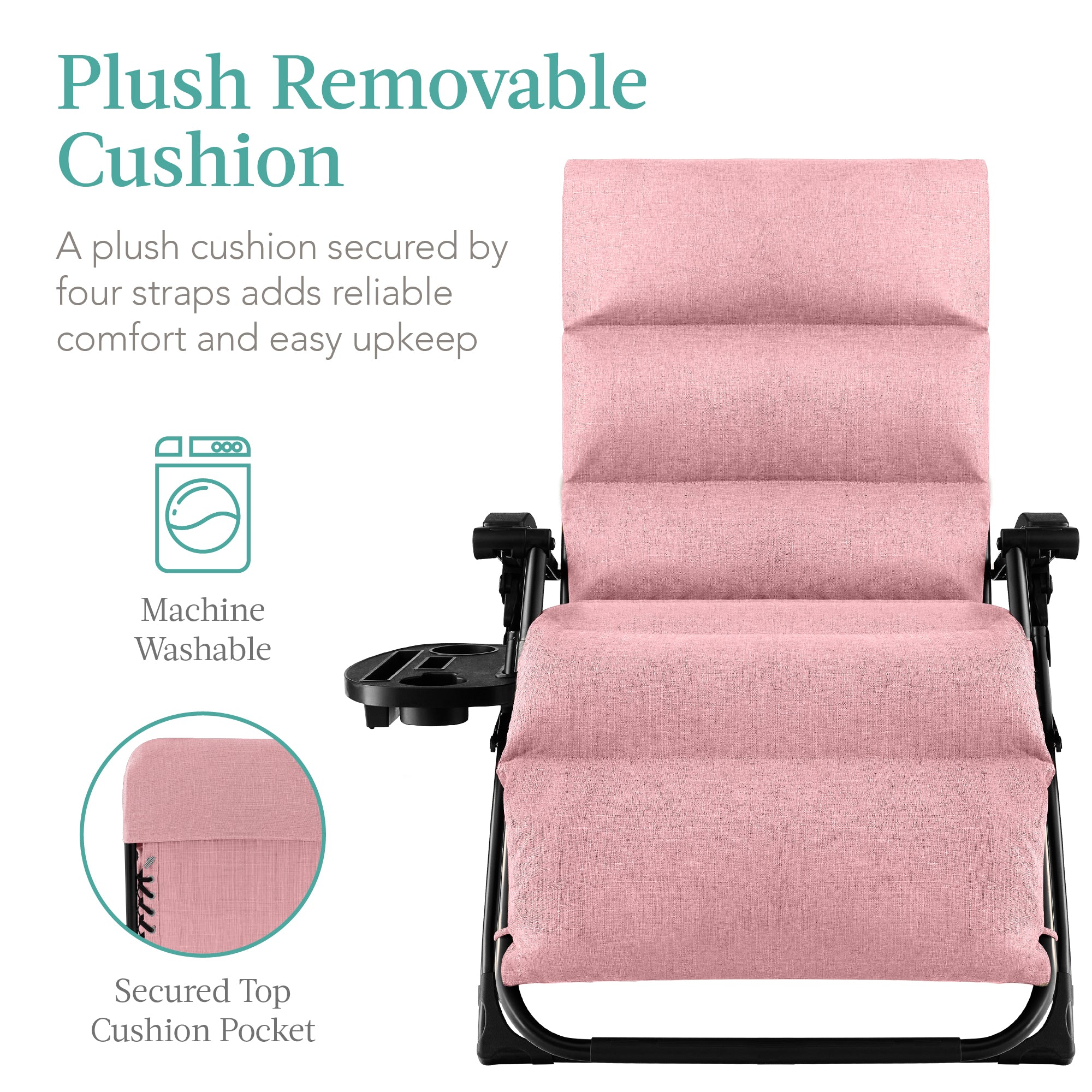 Oversized Zero Gravity Chair, Folding Outdoor Recliner w/ Removable Cushion