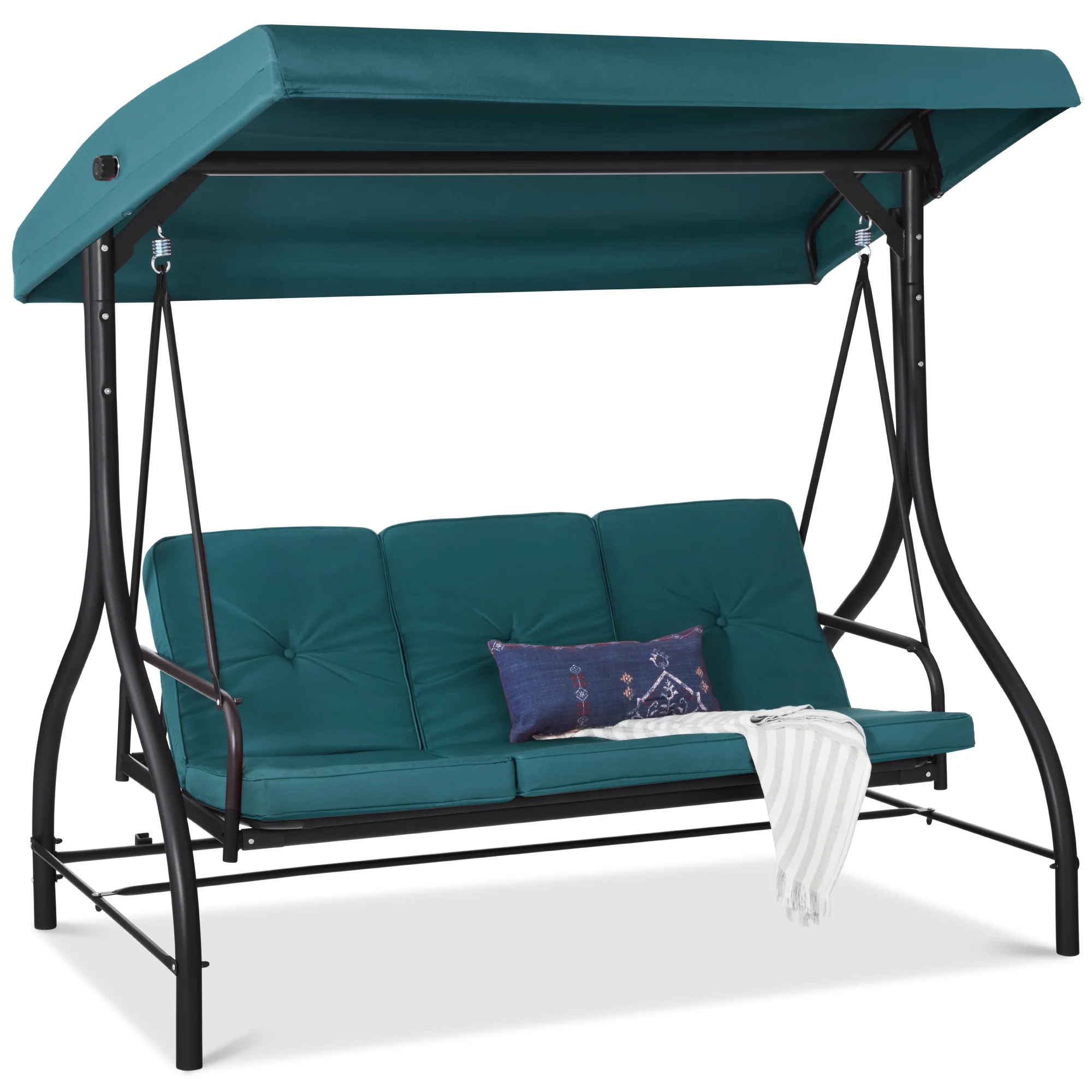 3-Seat Outdoor Canopy Swing Glider Furniture w/ Converting Flatbed Backrest