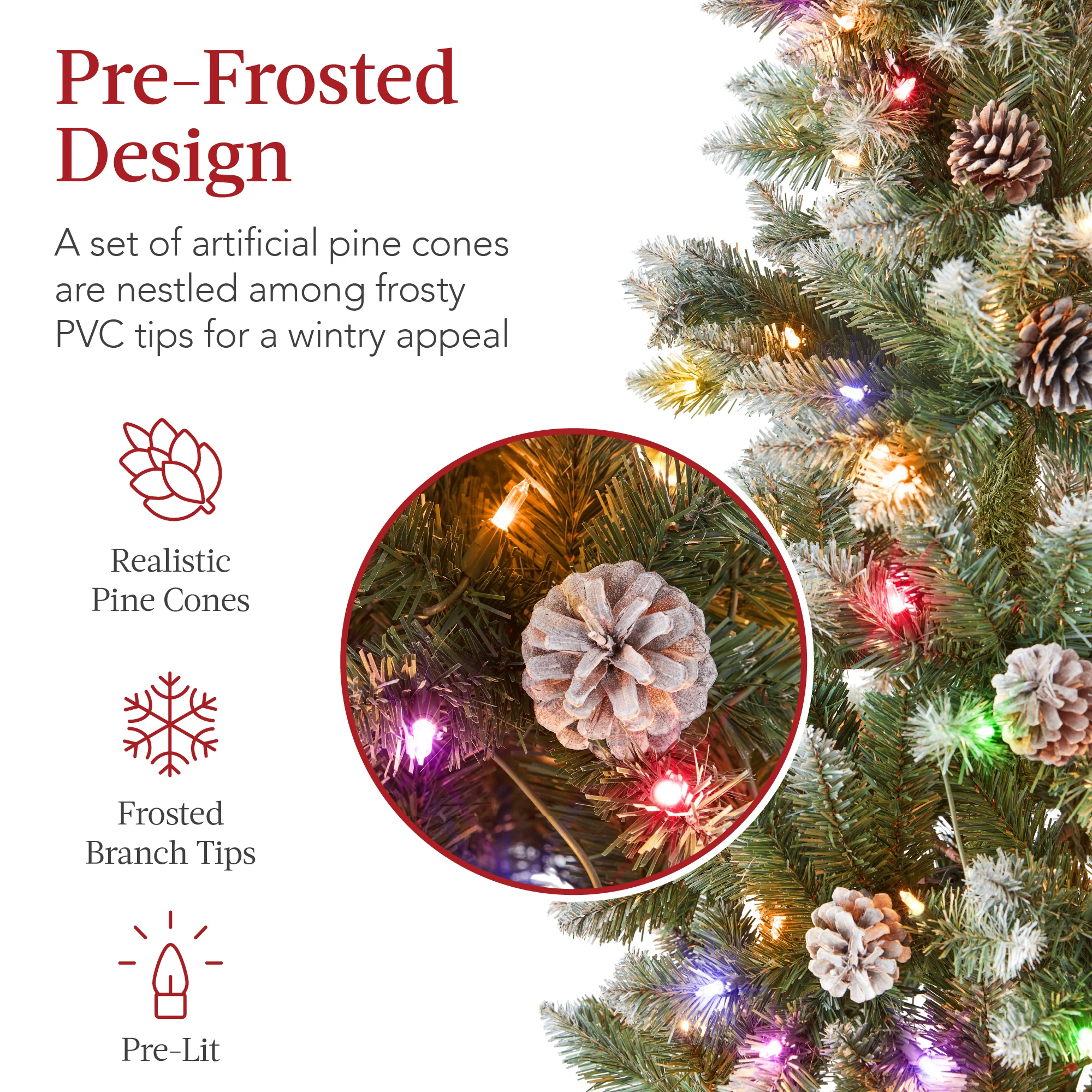 Pre-Lit Partially Flocked Pencil Christmas Tree w/ 2-in-1 Multicolor Lights