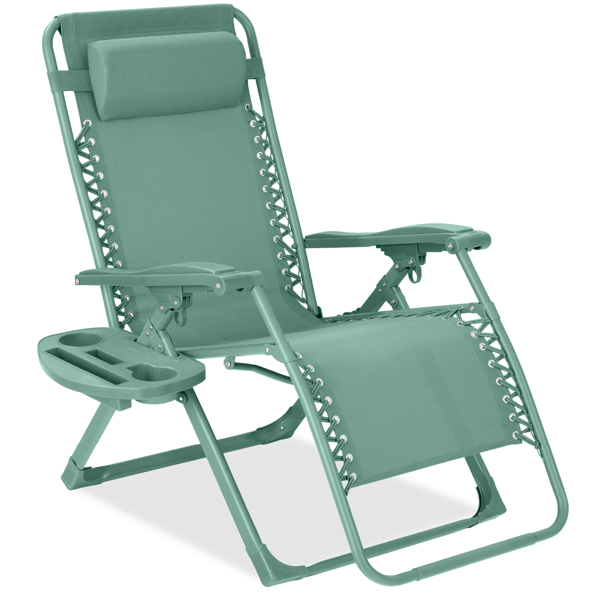 Monochromatic Zero Gravity Patio Chair Recliner w/ Side Tray, Headrest