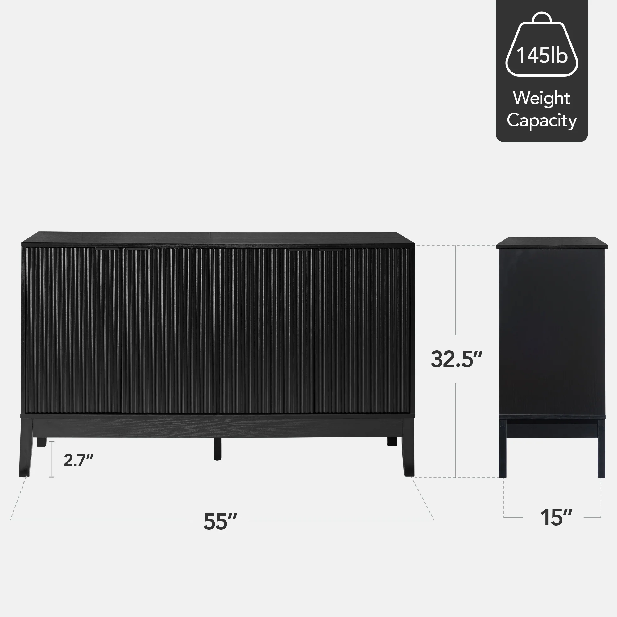 4-Door Reeded Storage Cabinet, Accent Furniture, Sideboard