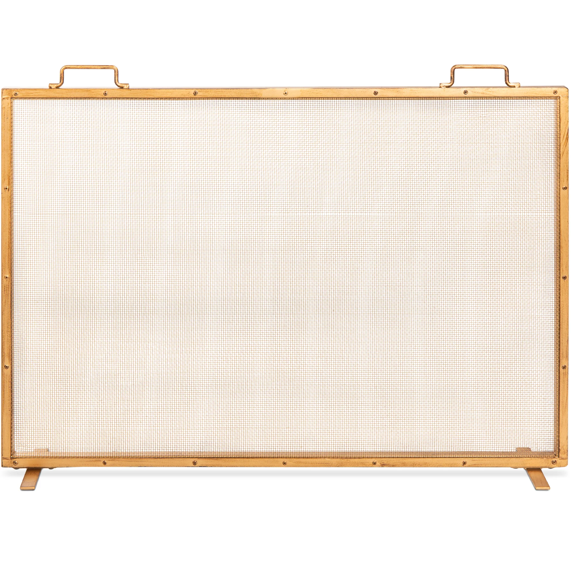 Single Panel Handcrafted Steel Mesh Fireplace Screen w/ Handles - 38x27in