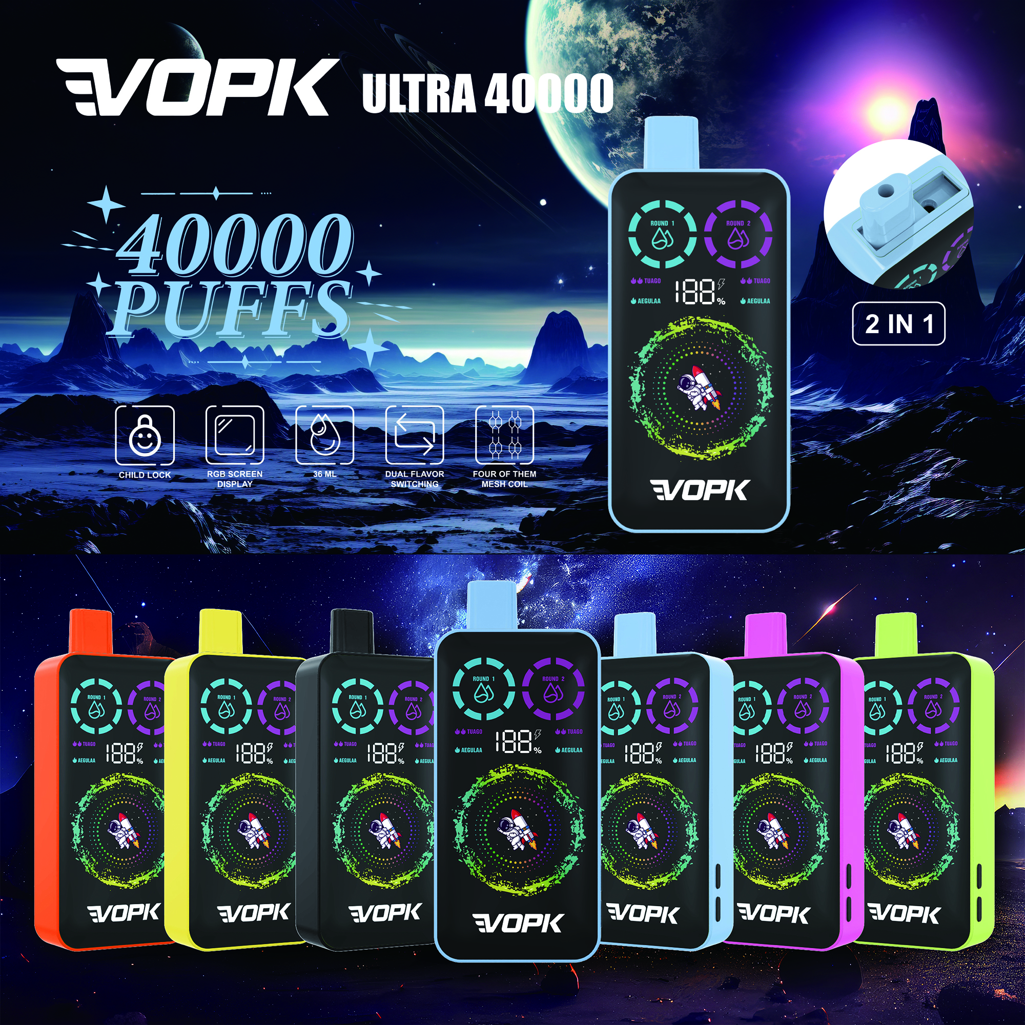 🌟Dual flavor switching🌟AIVONO VOPK Ultra Einweg-Vape mit 40.000 Zügen (5 % Nikotingehalt)