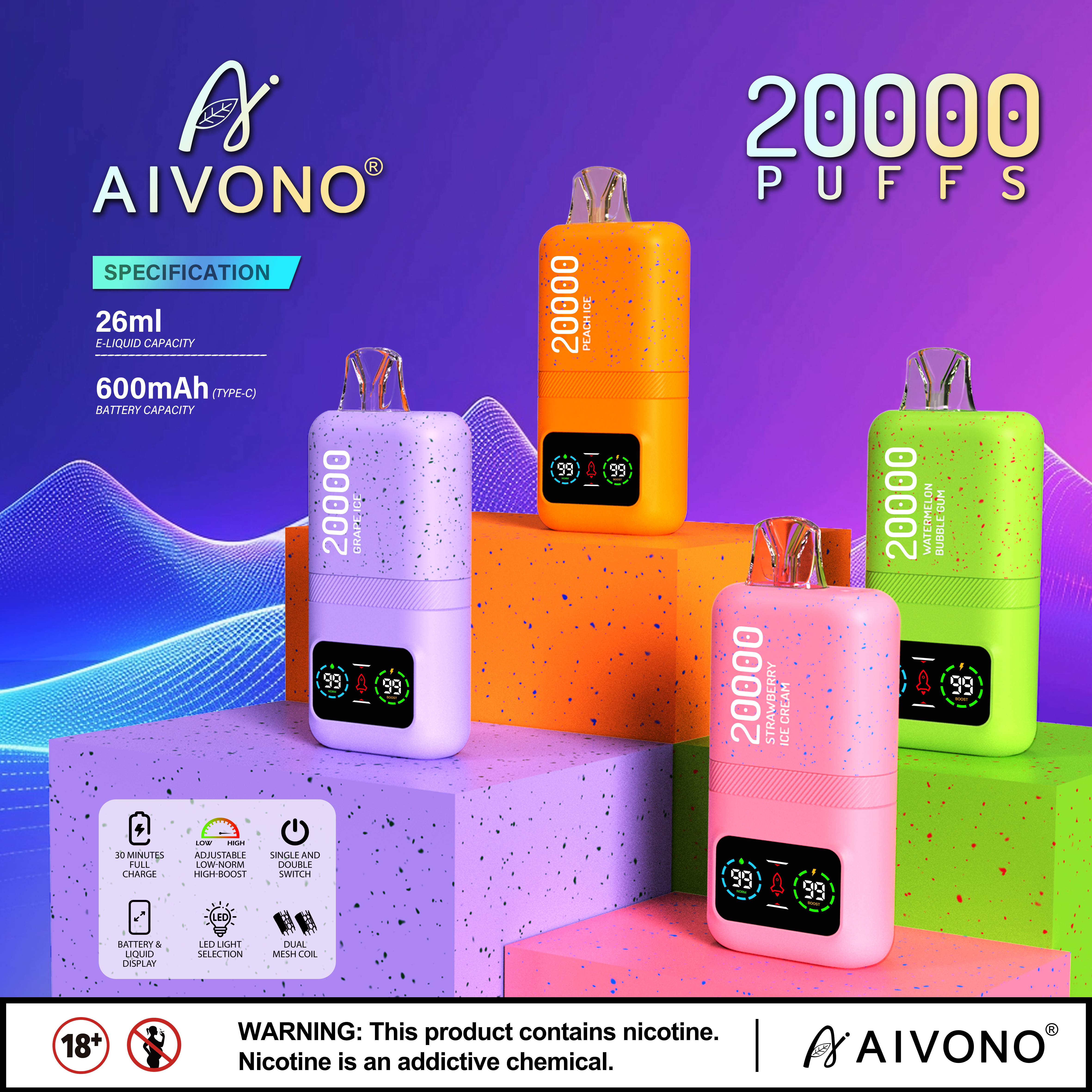 🔥Hot sale🔥AIVNO Magic 20000 Züge Einweg-Vape(5 % Nikotingehalt)
