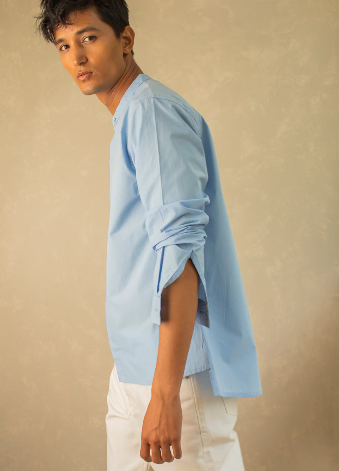 Contrast Detail Mandarin Shirt