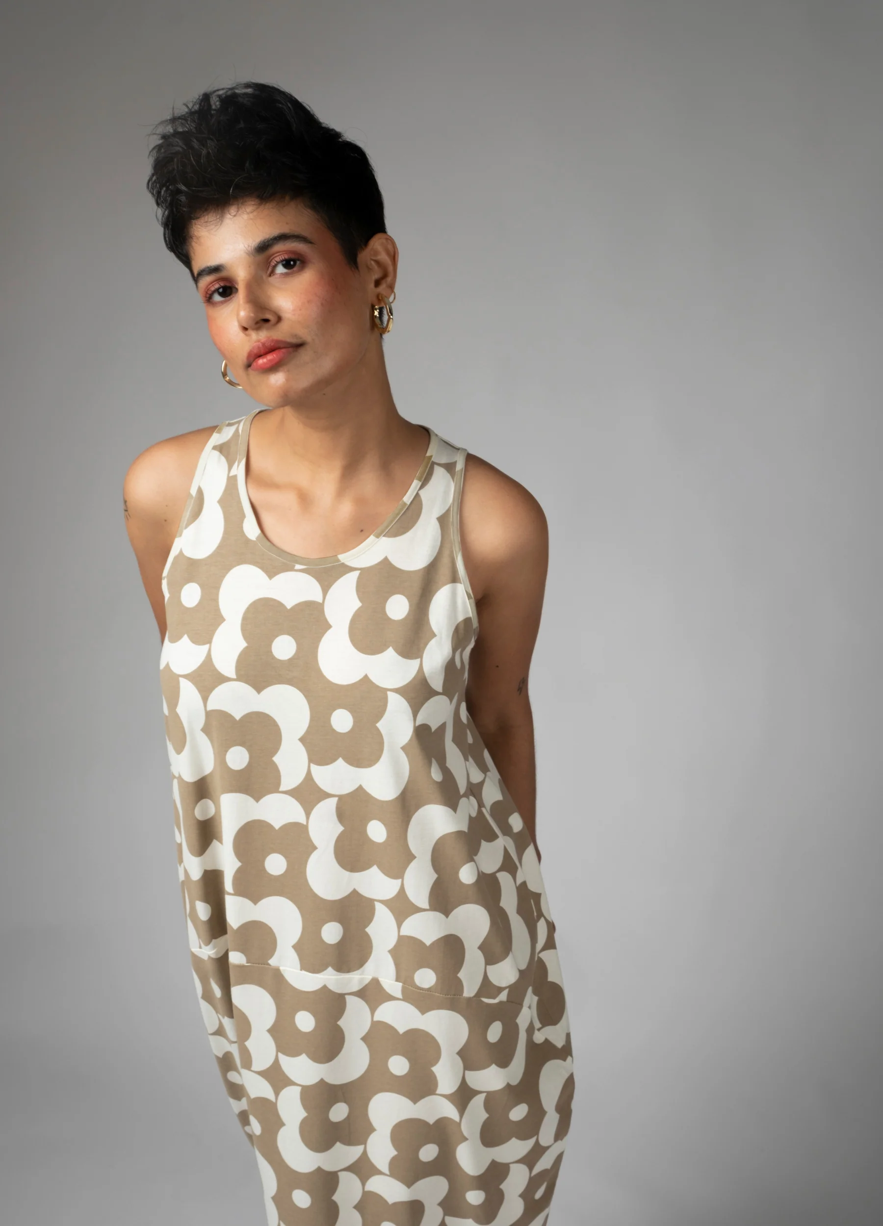 Sand Floral Sack Dress