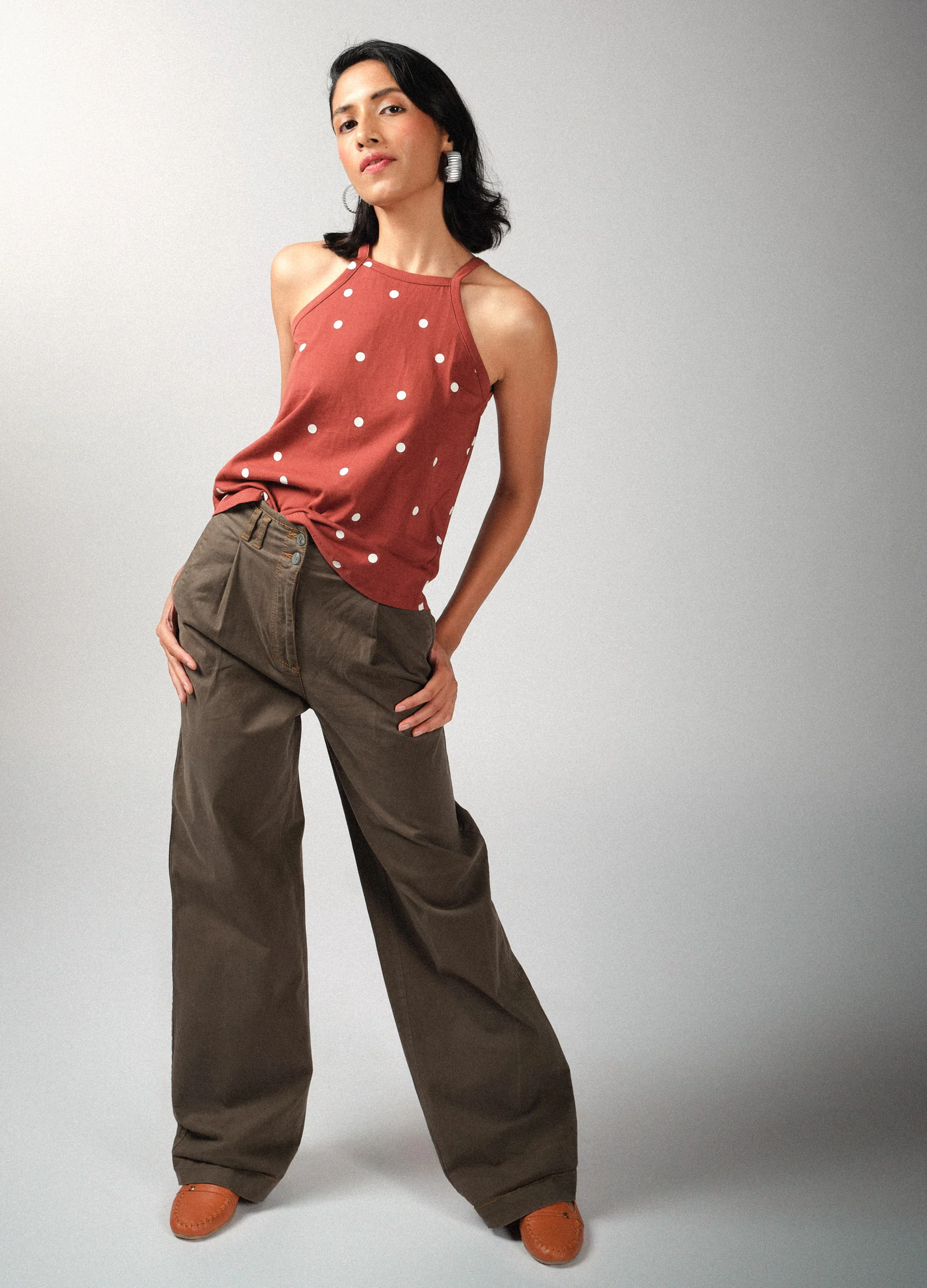 Cinnamon Polka Halter Top