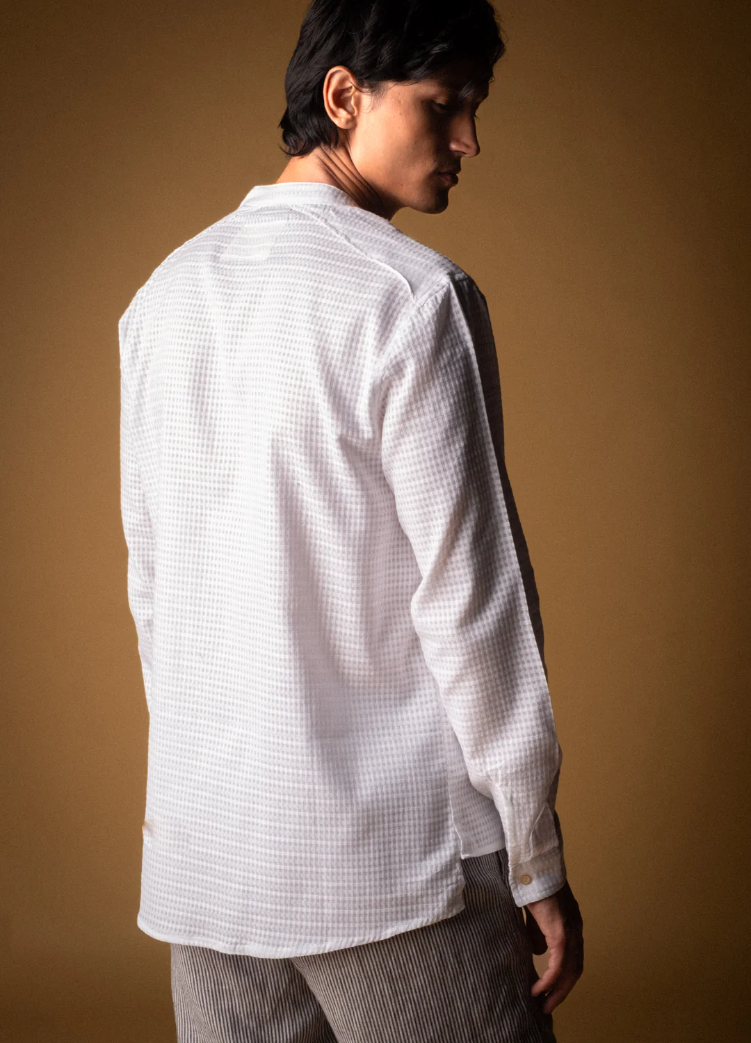 Plaid Weave Mandarin Shirt