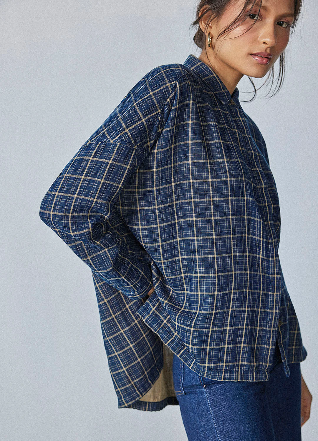Plaid Side-Slit Shirt