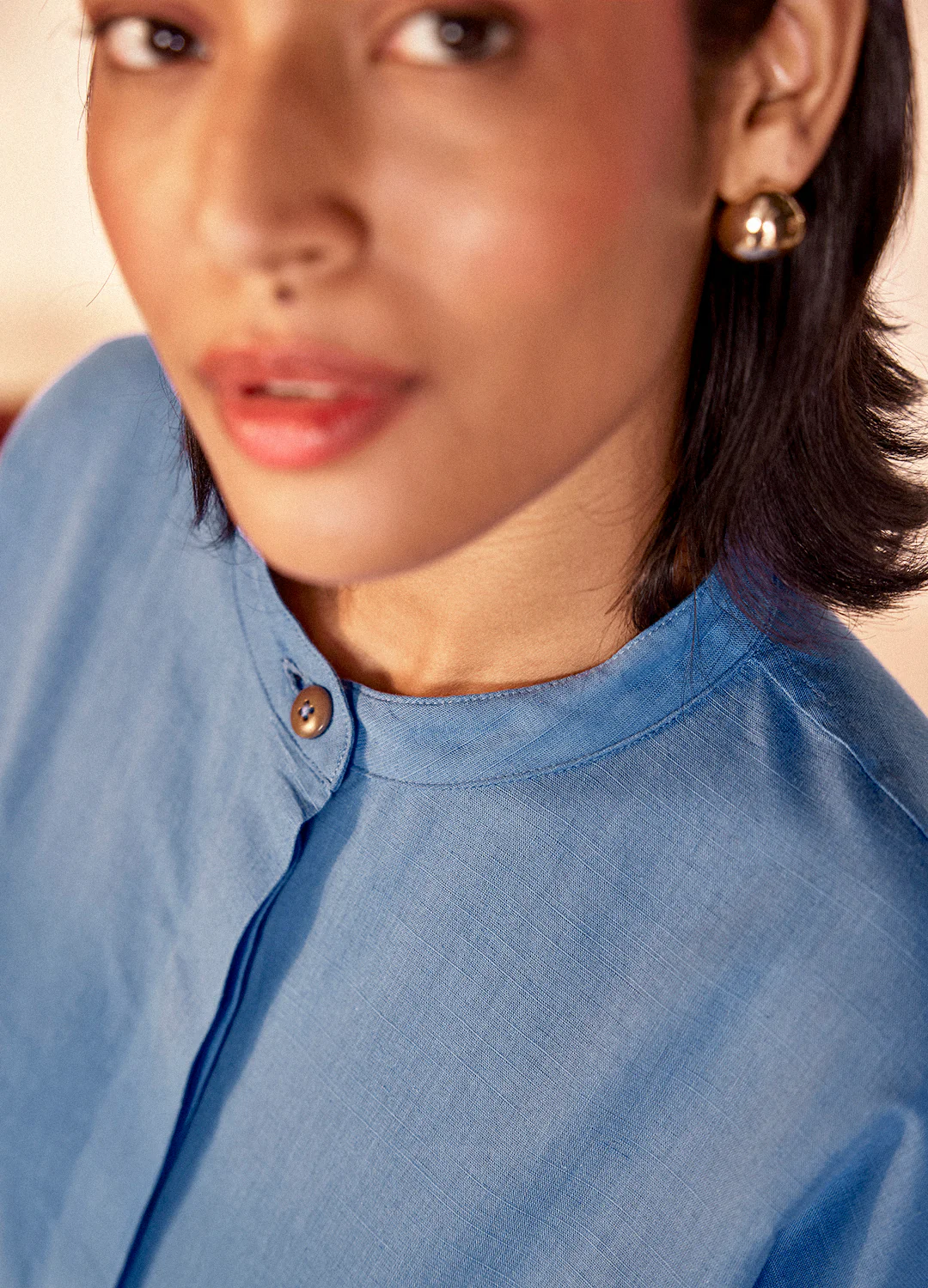 Dimple Linen Dress In Cobalt