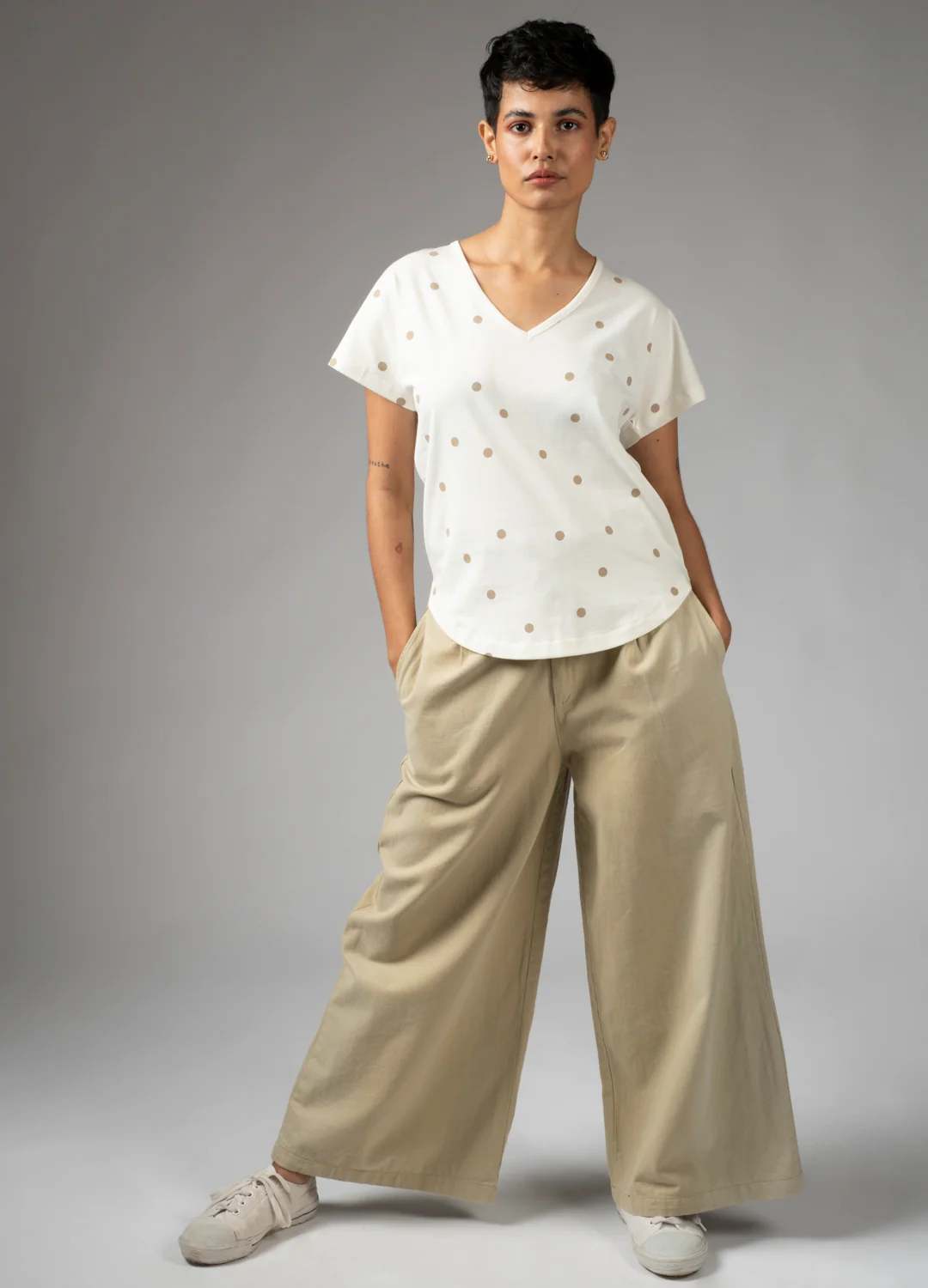 Coconut Polka V-Neck Tee