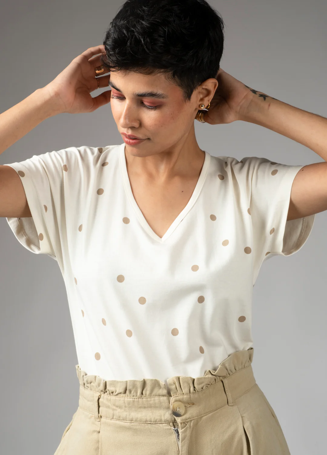 Coconut Polka V-Neck Tee