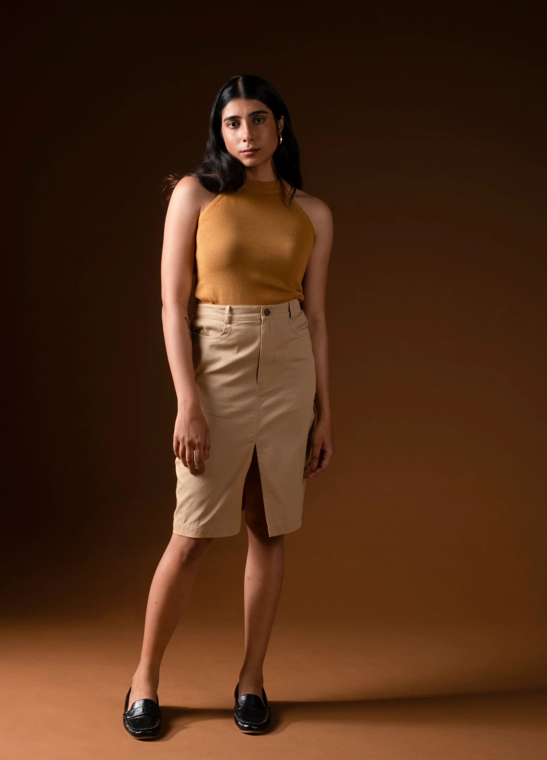 Khaki Midi Skirt