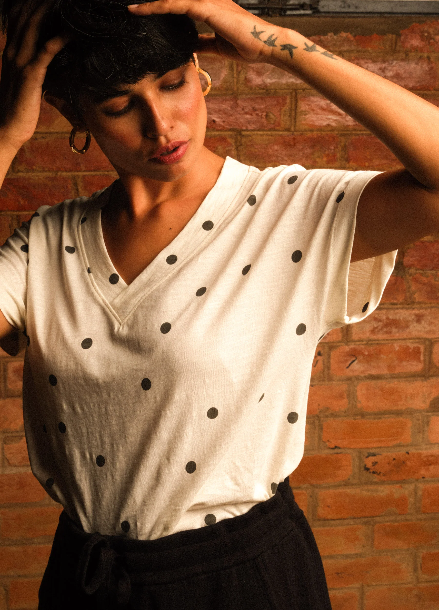 Coconut Polka V-Neck Tee