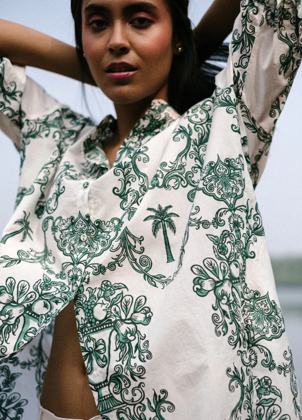 Azul Green Back-Overlap Long Shirt