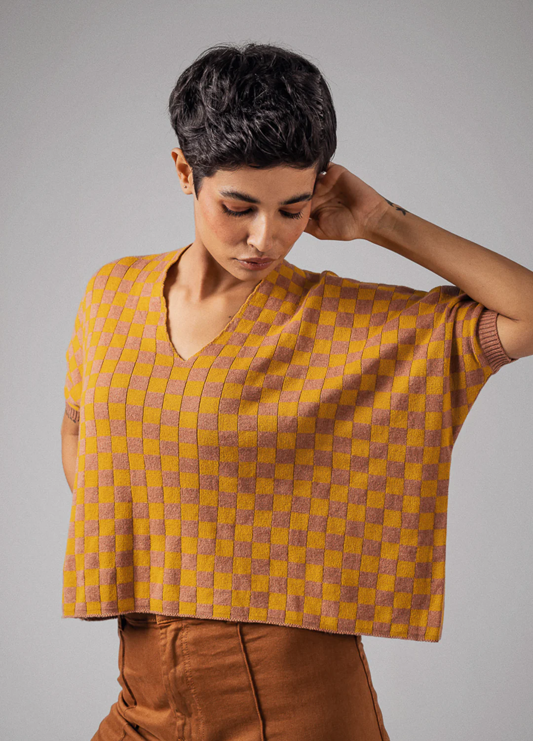 Rhubarb Checkers Knit Top