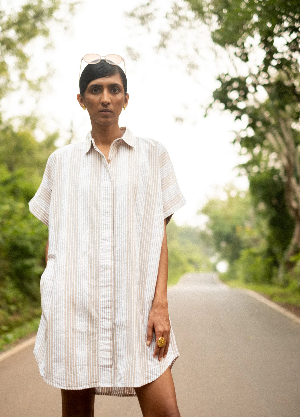 Sand Stripe Shirt Dress