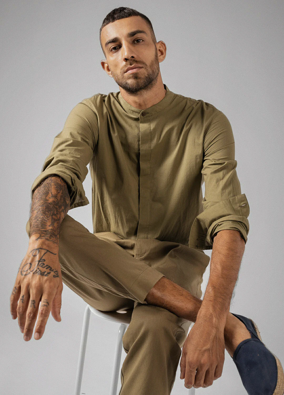 Olive Mandarin Shirt
