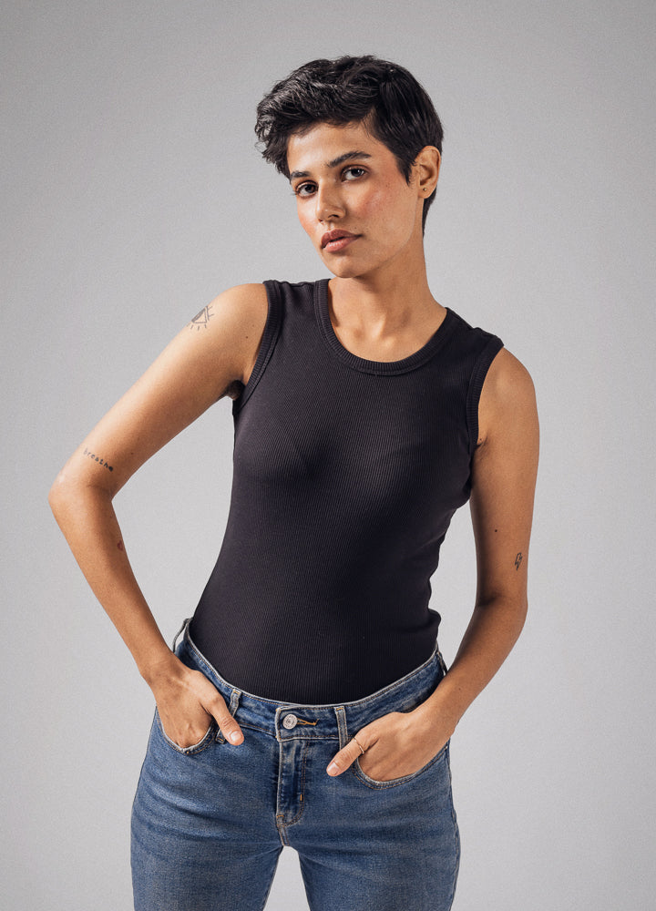 Black Ribbed Tank Top