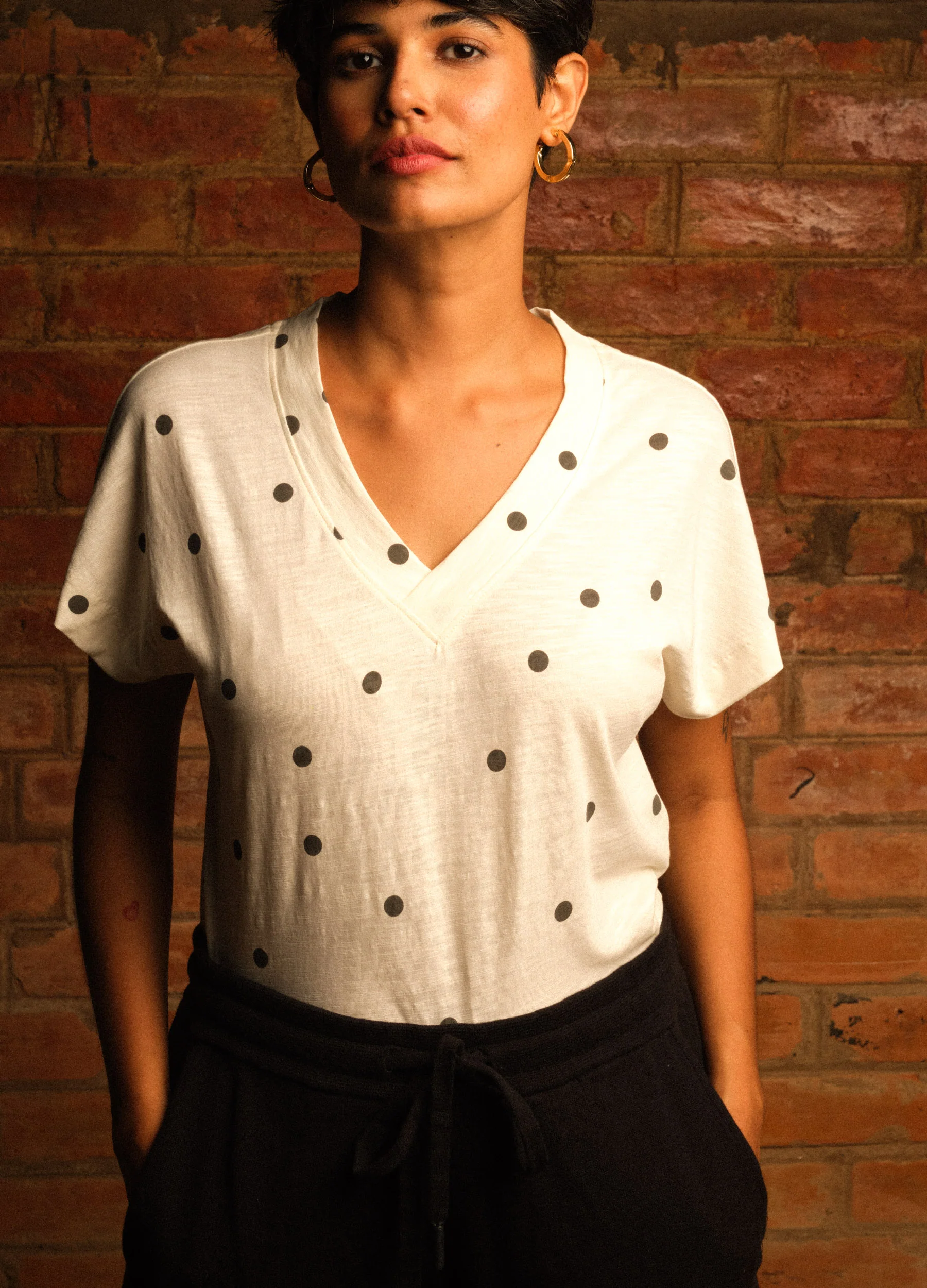 Coconut Polka V-Neck Tee