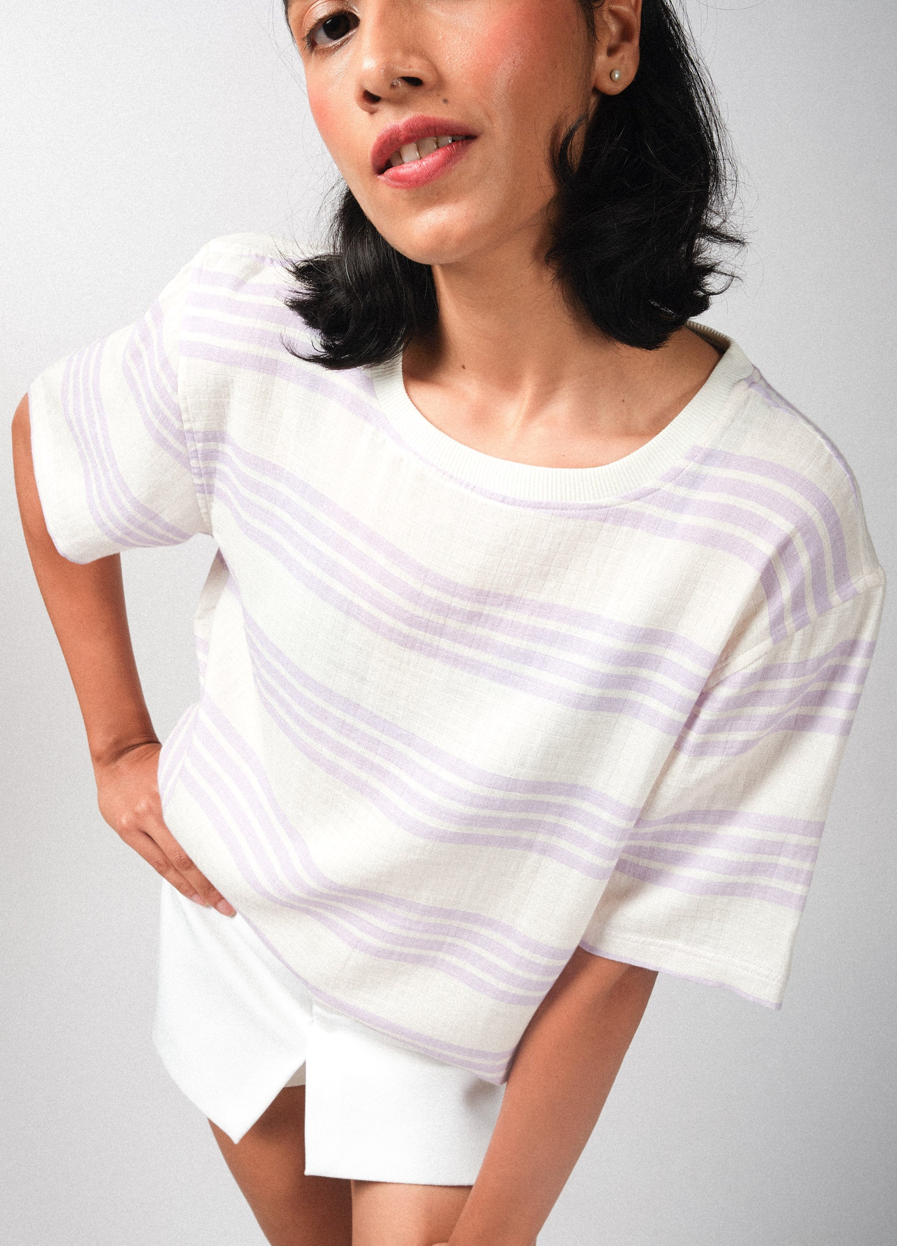 Lavender Stripe Muslin Tee