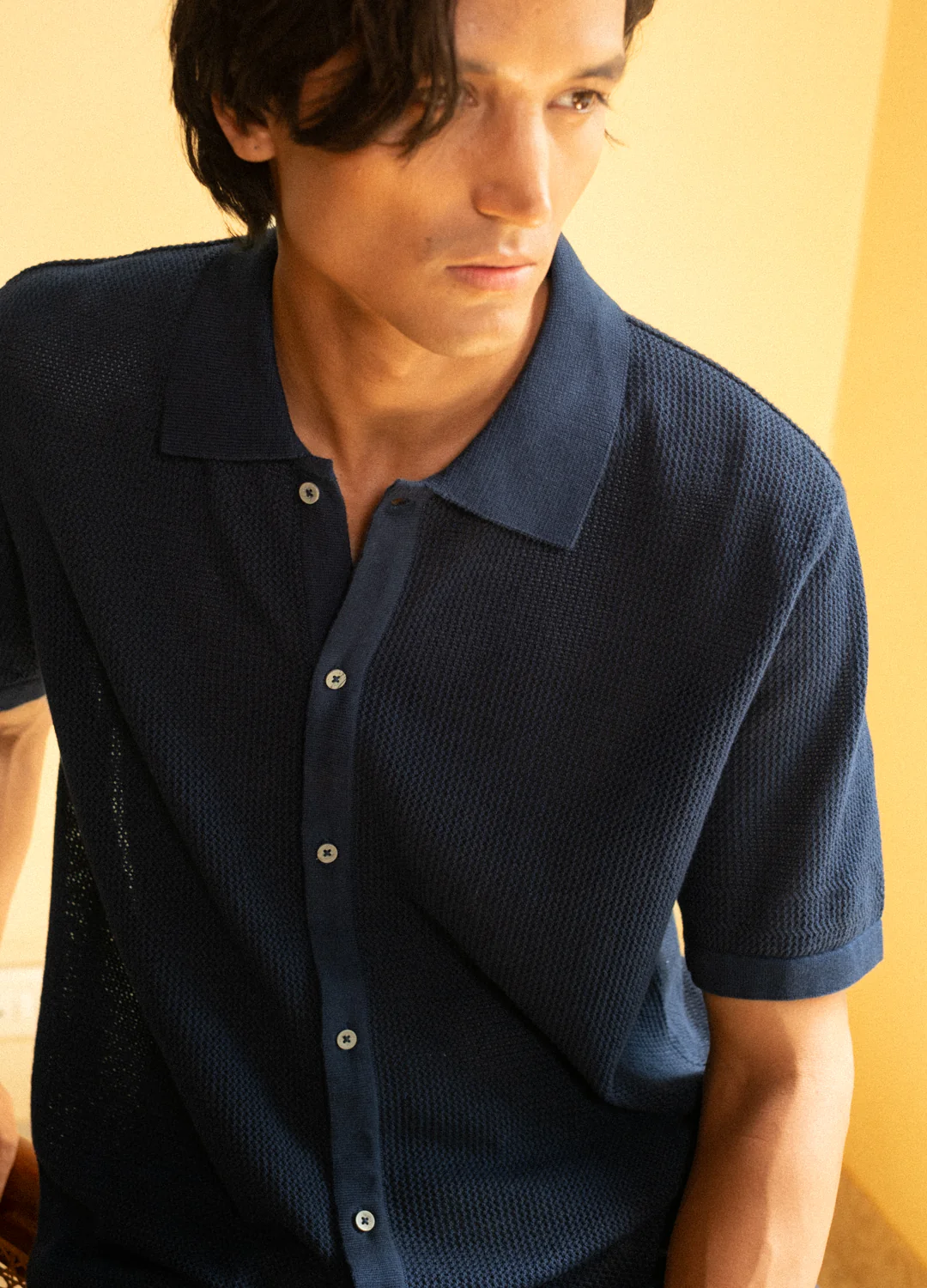 Navy Open-Knit Shirt