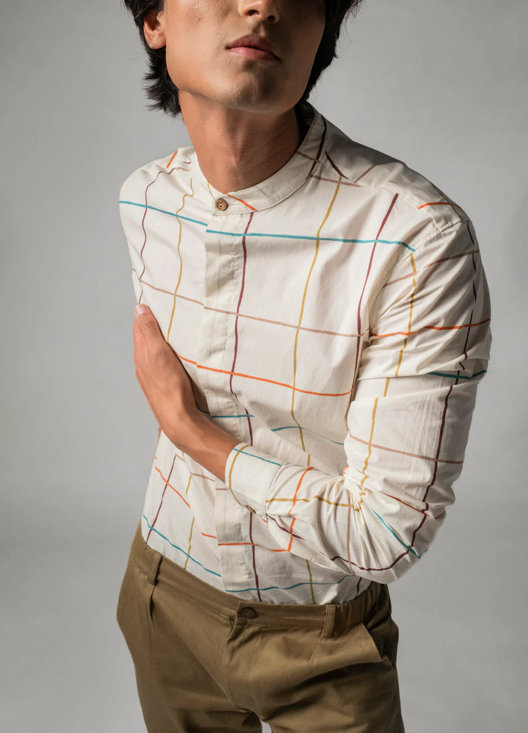 Plaid Mandarin Shirt