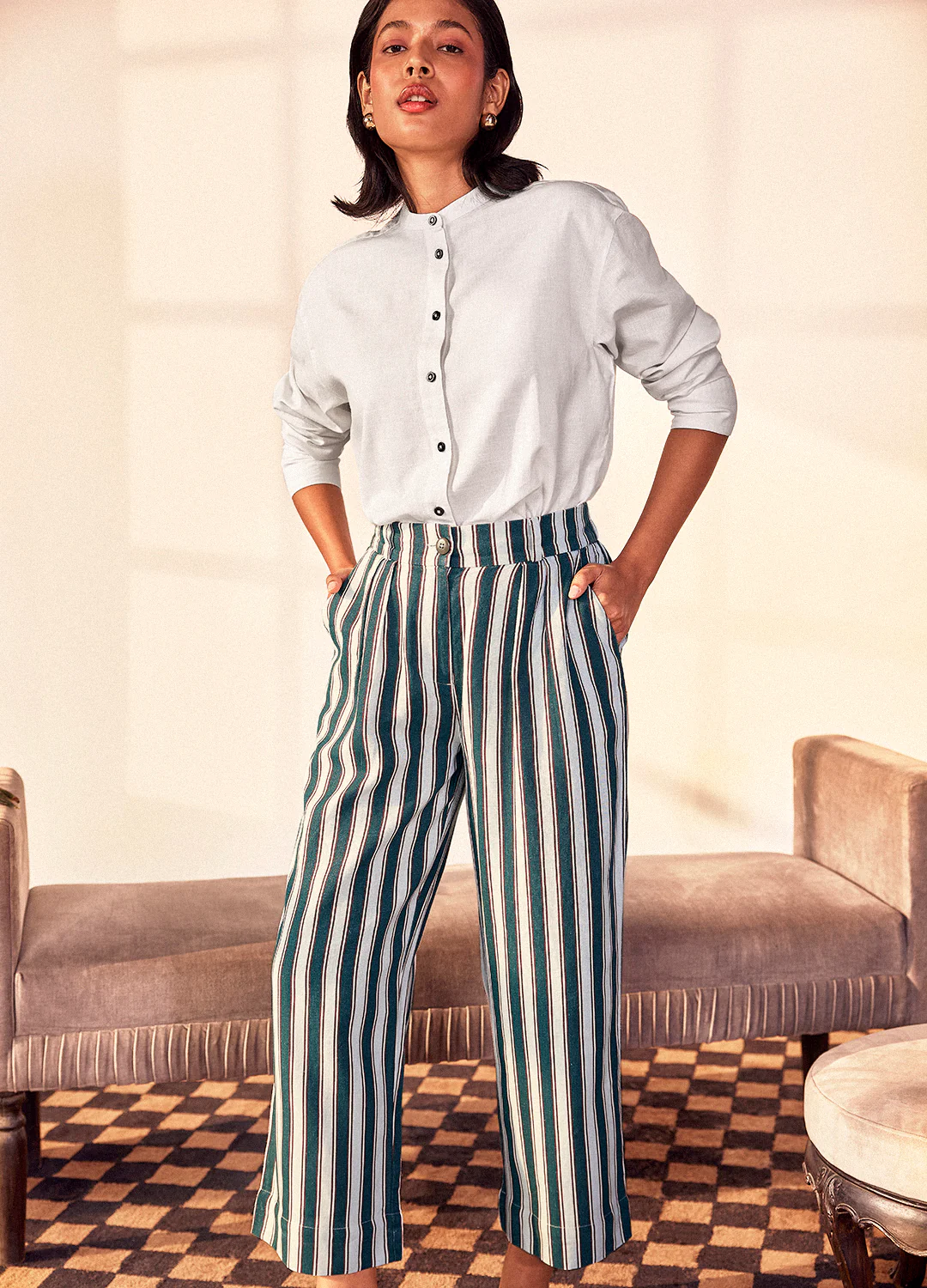 Malini Linen Pants In Stripes