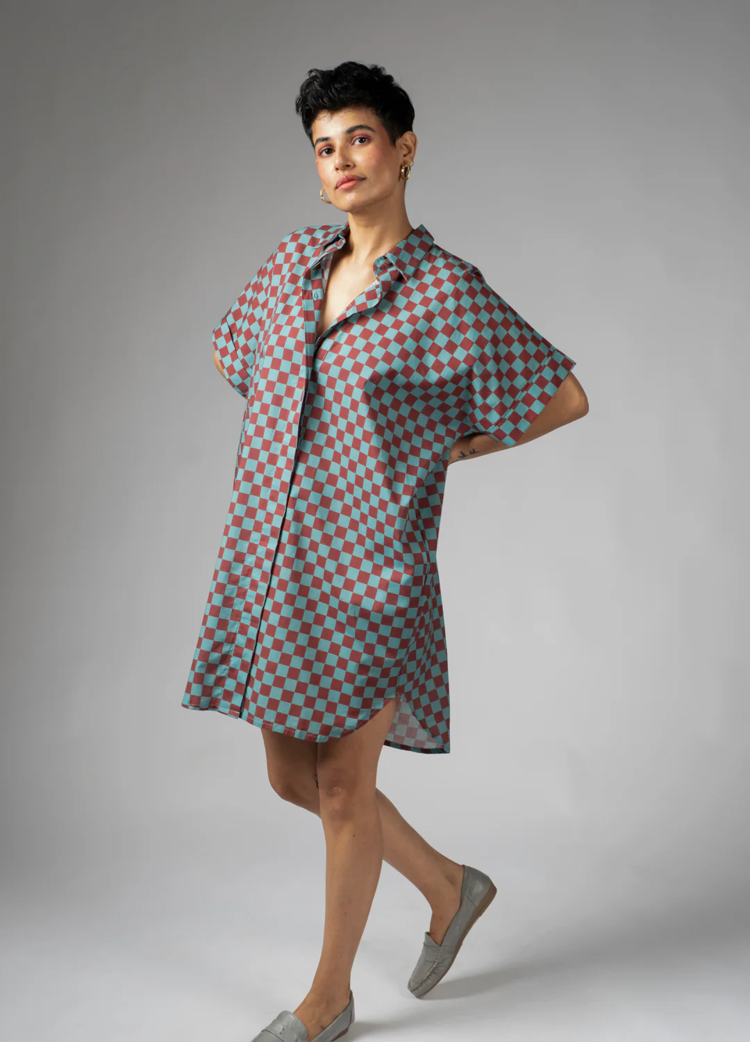 Syrah Checkers Shirt Dress