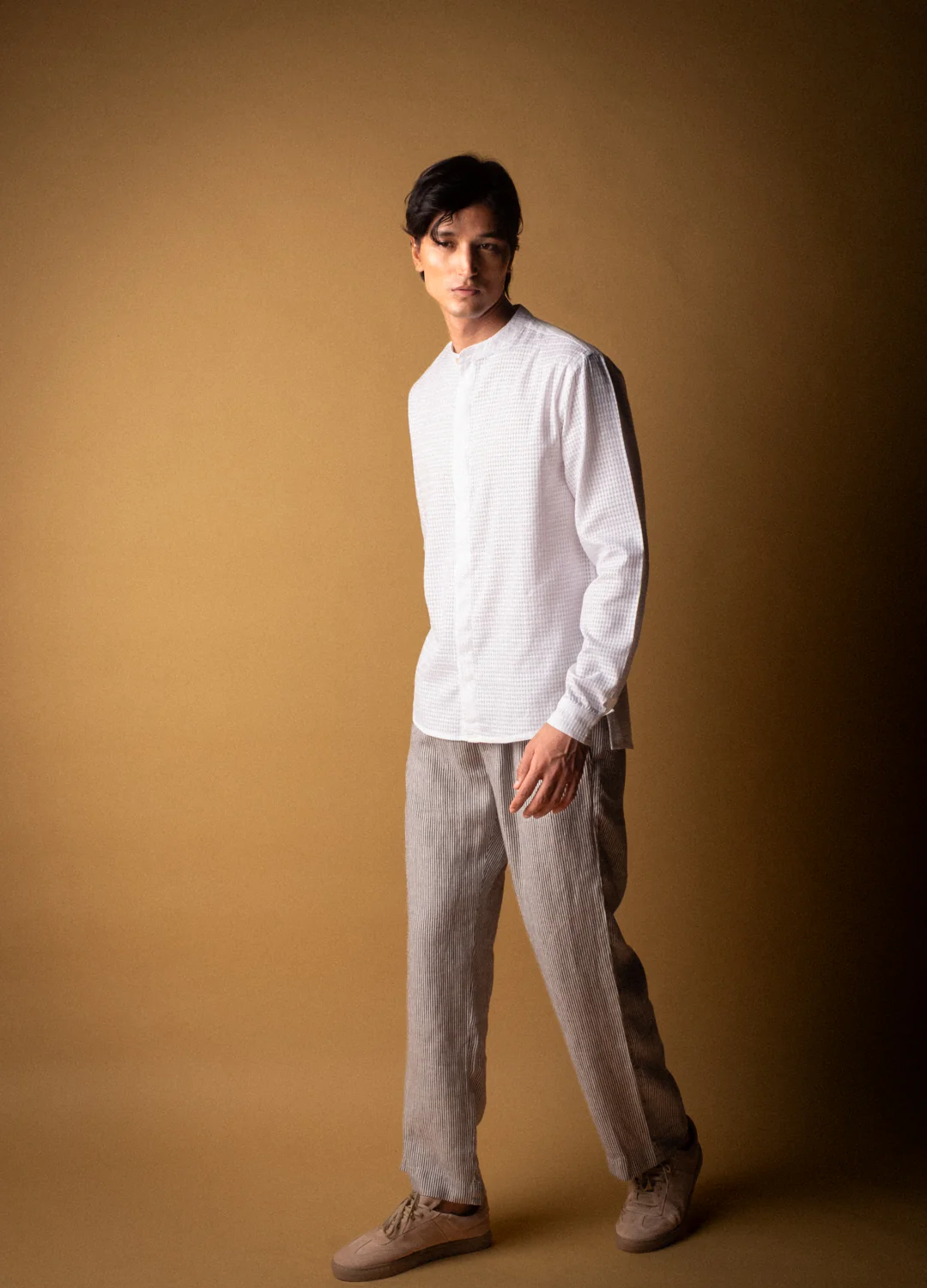 Plaid Weave Mandarin Shirt