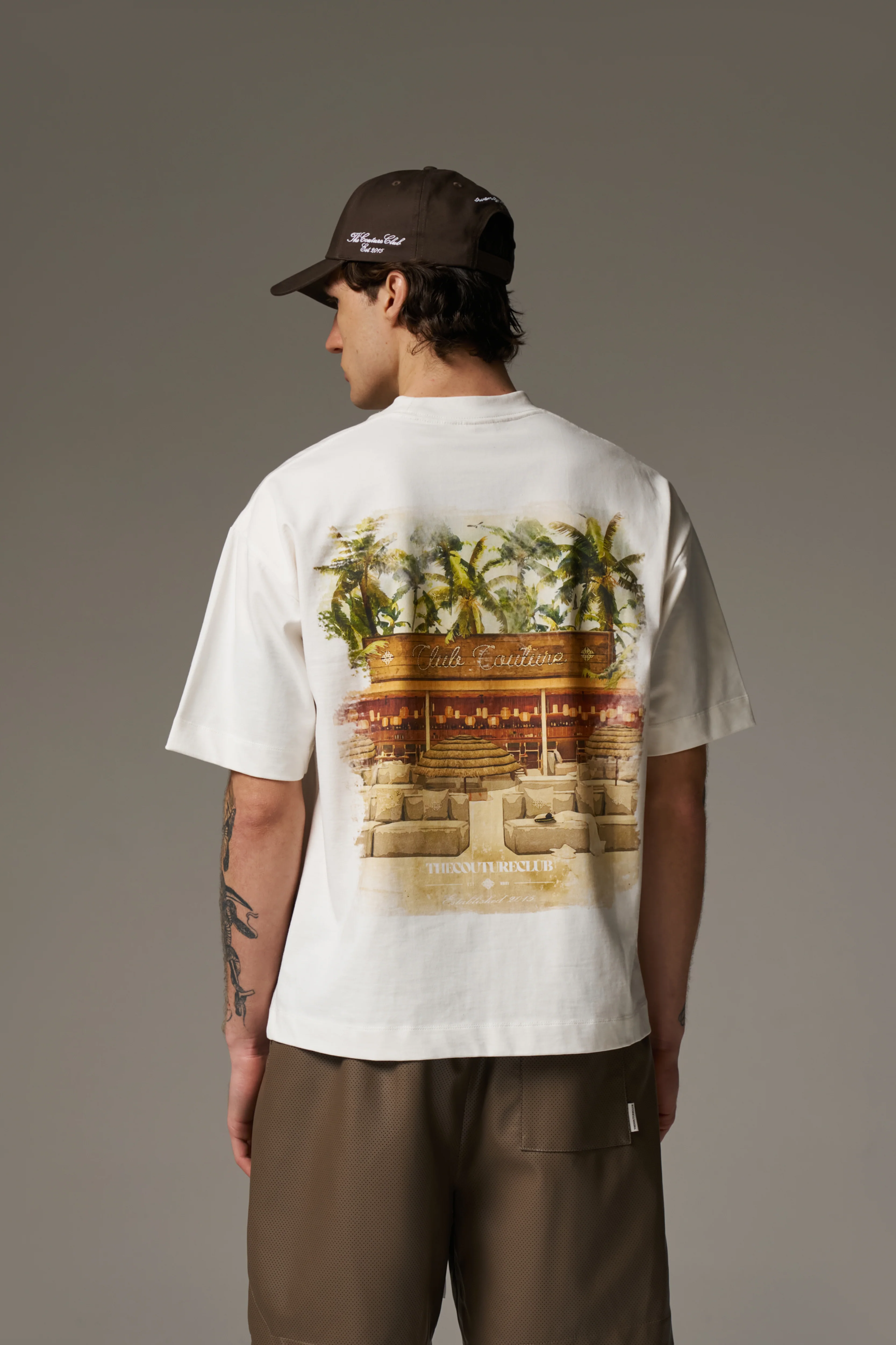WATERCOLOUR BEACH CLUB PRINTED T-SHIRT - OFF WHITE
