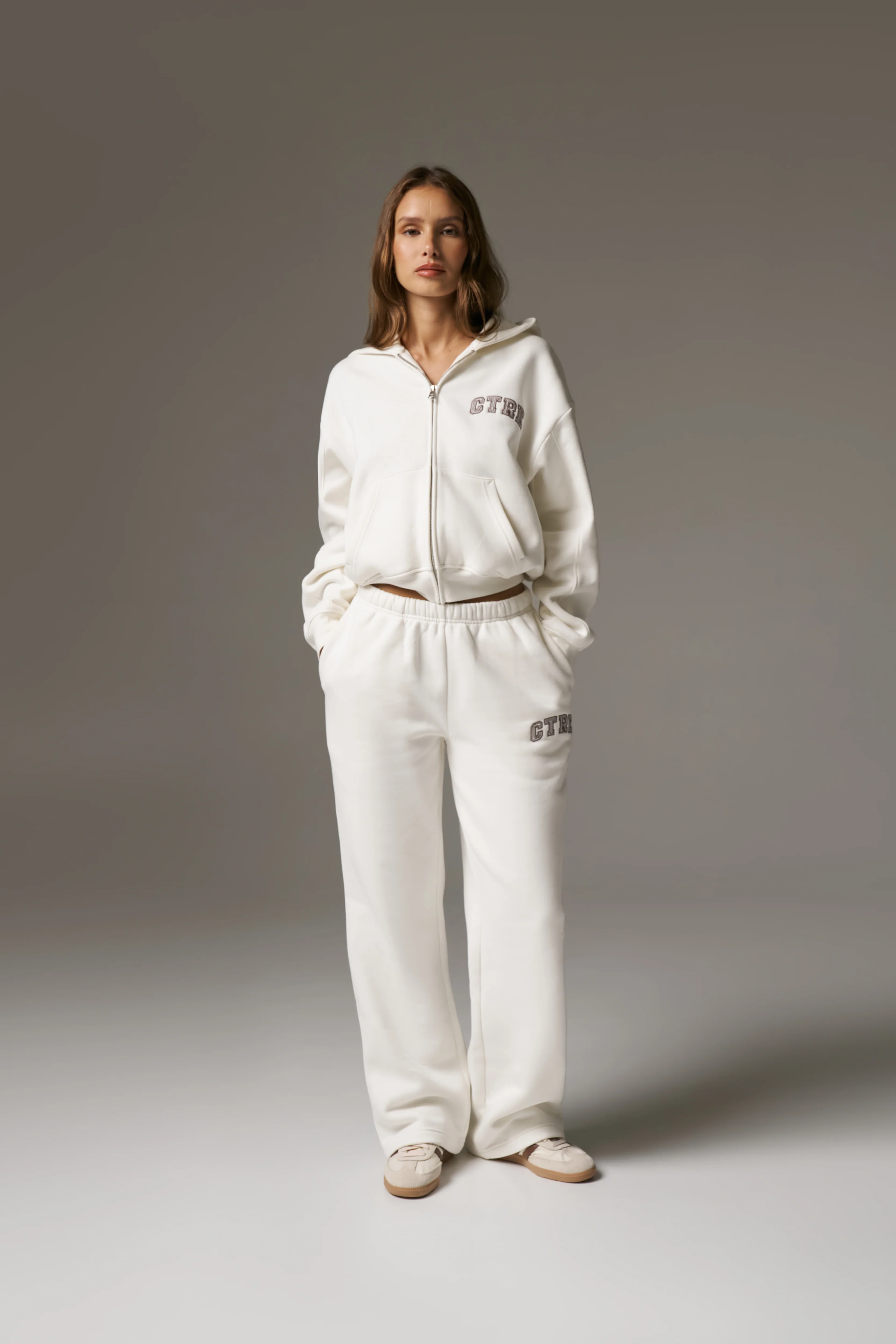 CTRE ZIP THROUGH RELAXED HOODIE - OFF WHITE