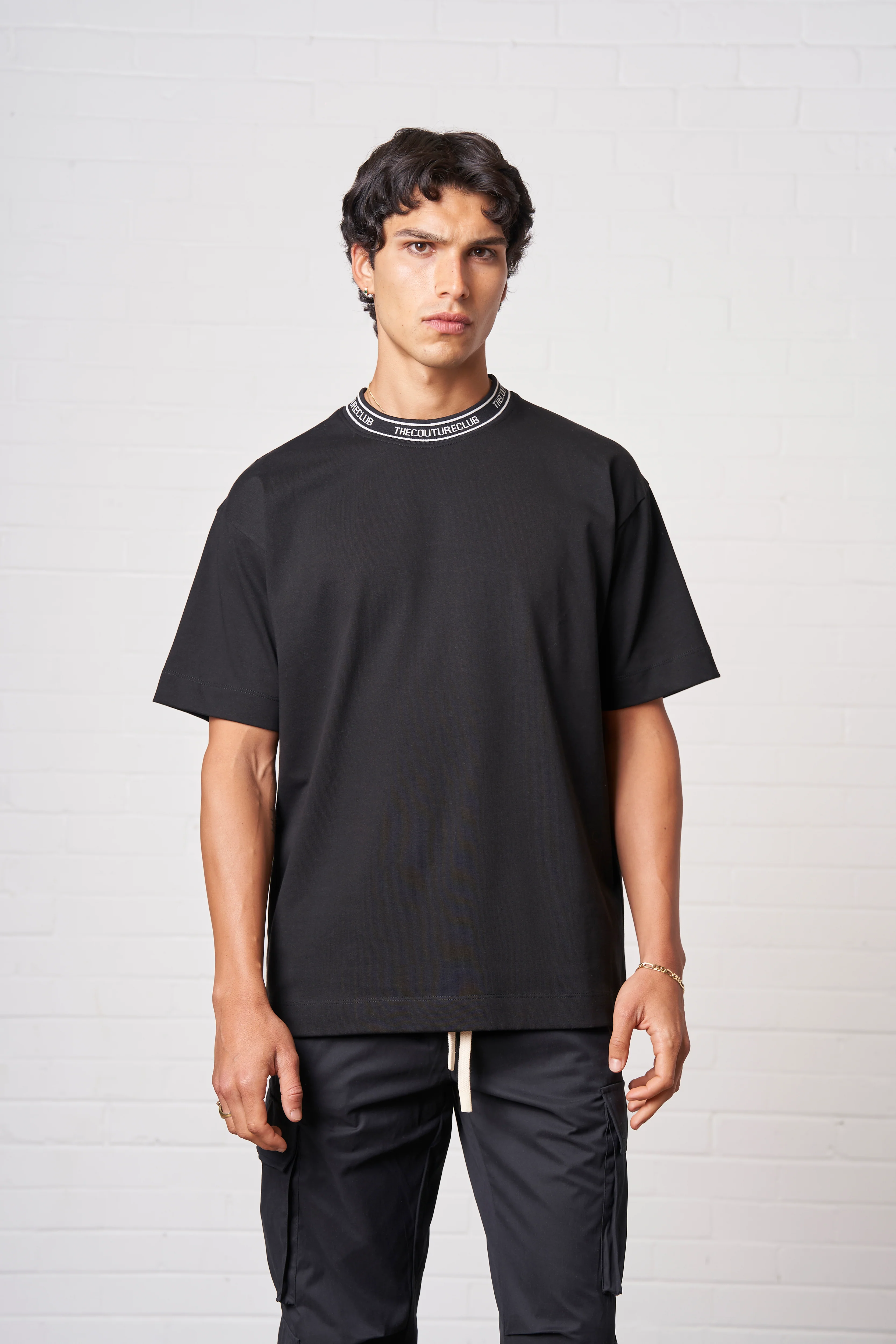 JACQUARD COLLAR T-SHIRT - BLACK
