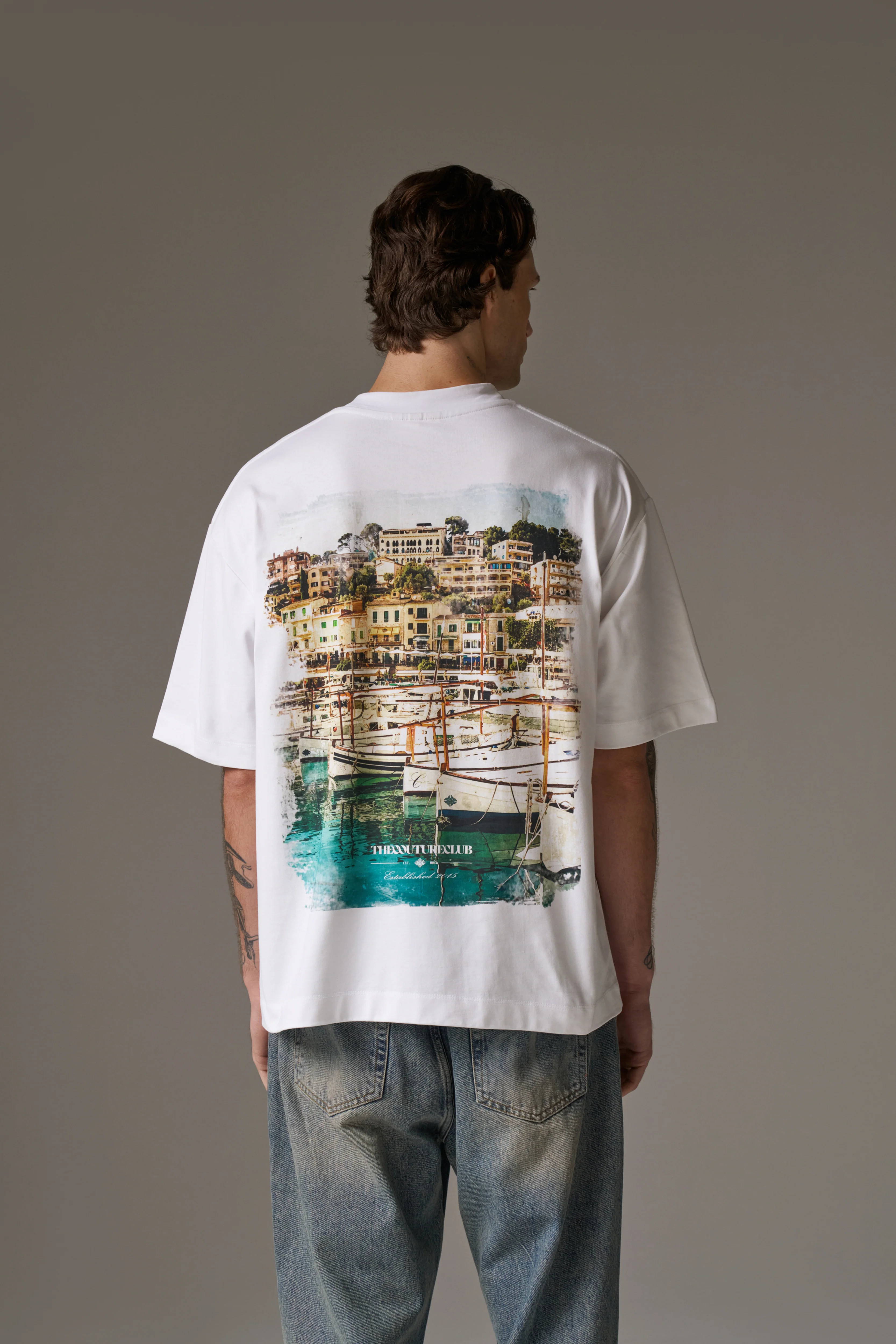 WATERCOLOUR YACHT CLUB PRINTED T-SHIRT - WHITE