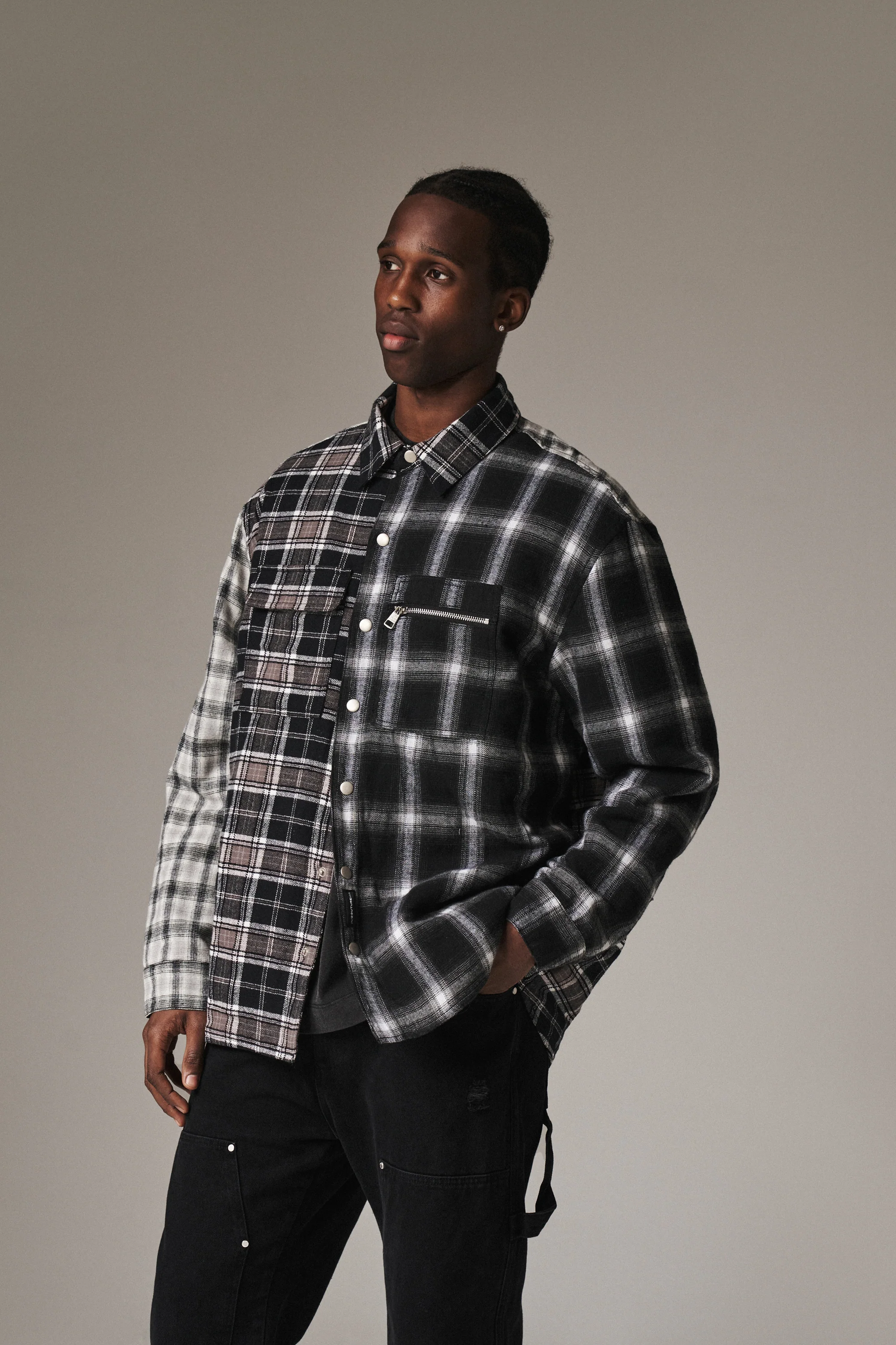 PADDED FLANNEL SHACKET - BLACK