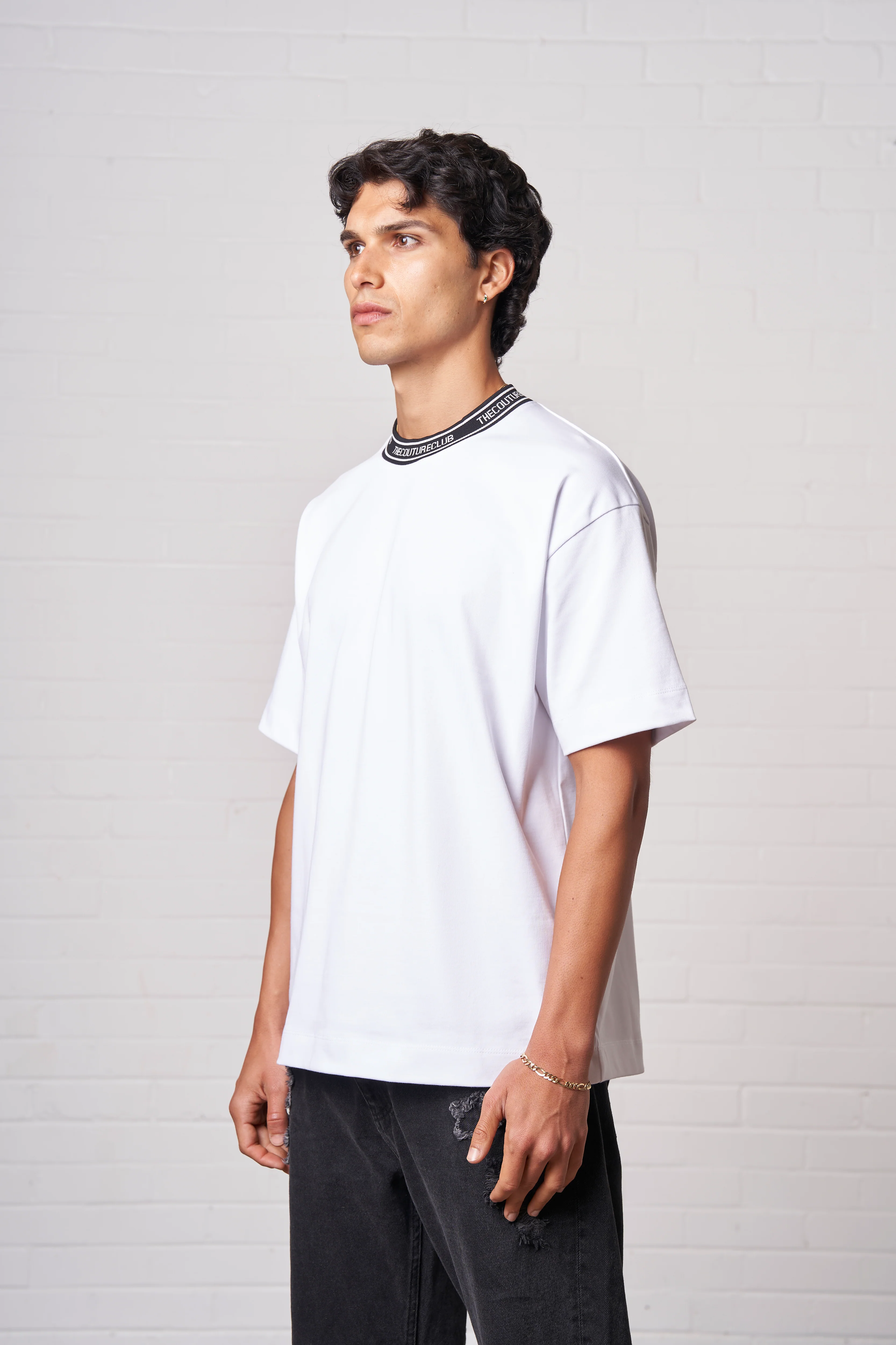 JACQUARD COLLAR T-SHIRT - WHITE