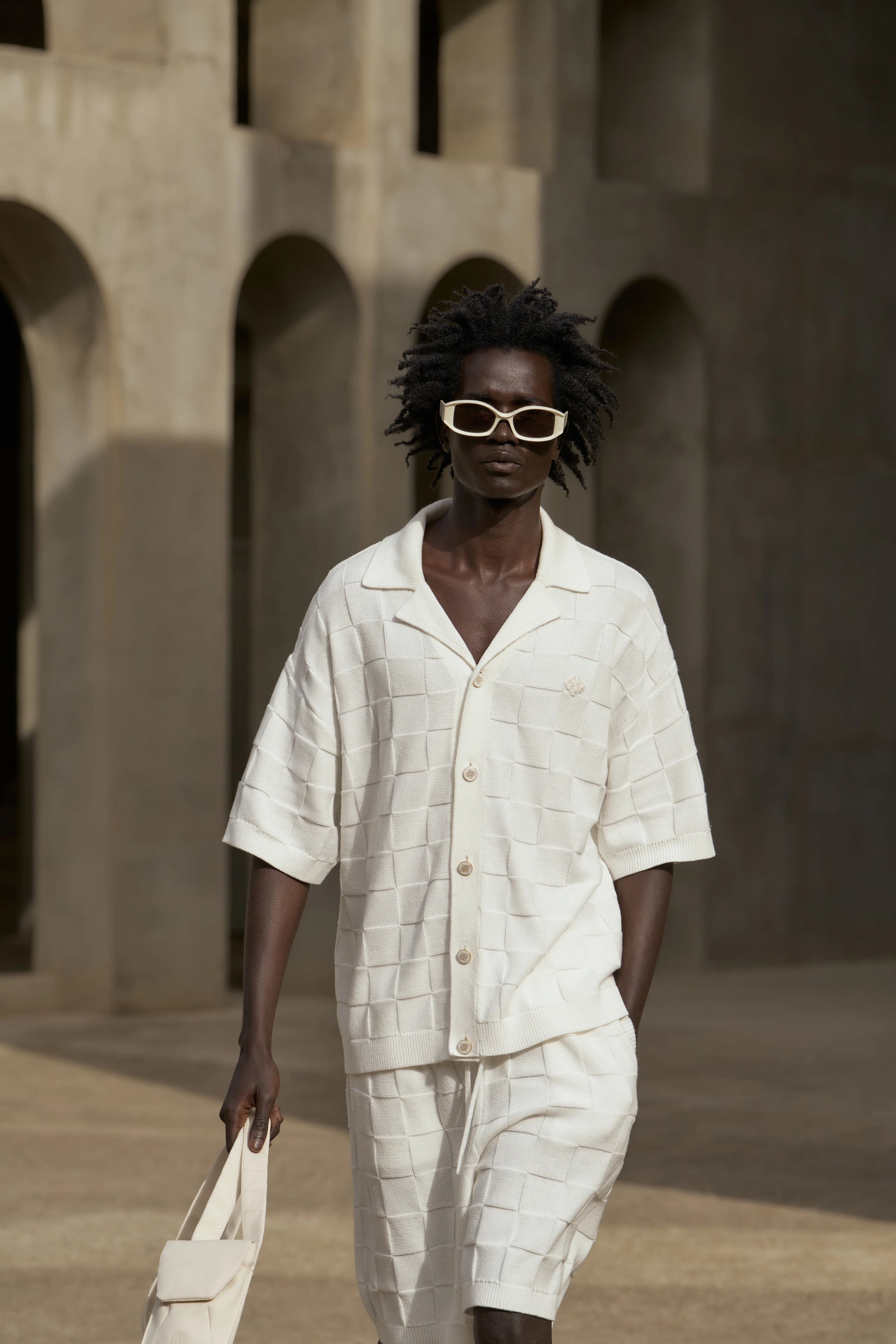 CHECKERBOARD KNITTED SHIRT - OFF WHITE