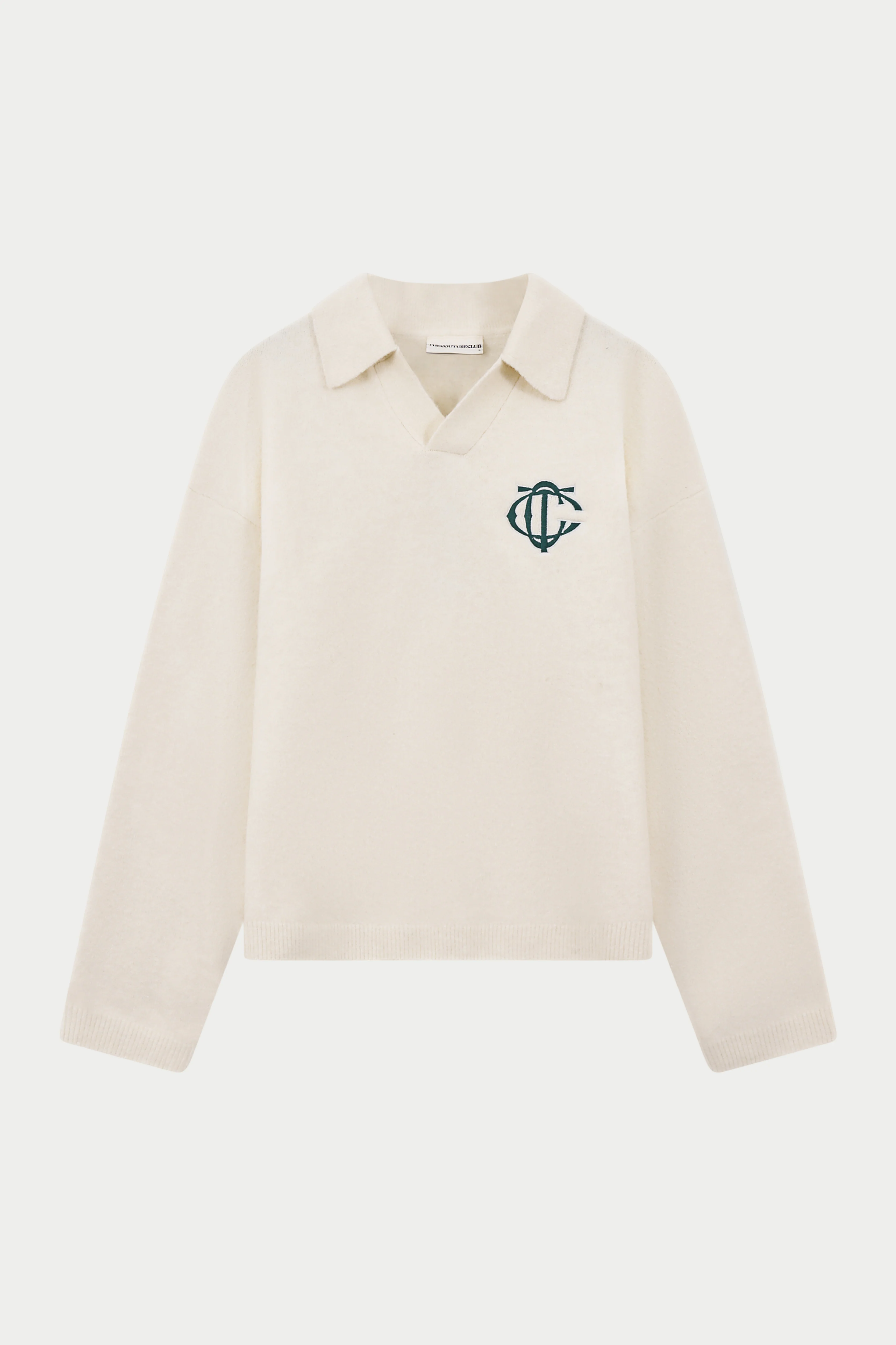 MONOGRAM EMBLEM KNITTED POLO TOP - OFF WHITE