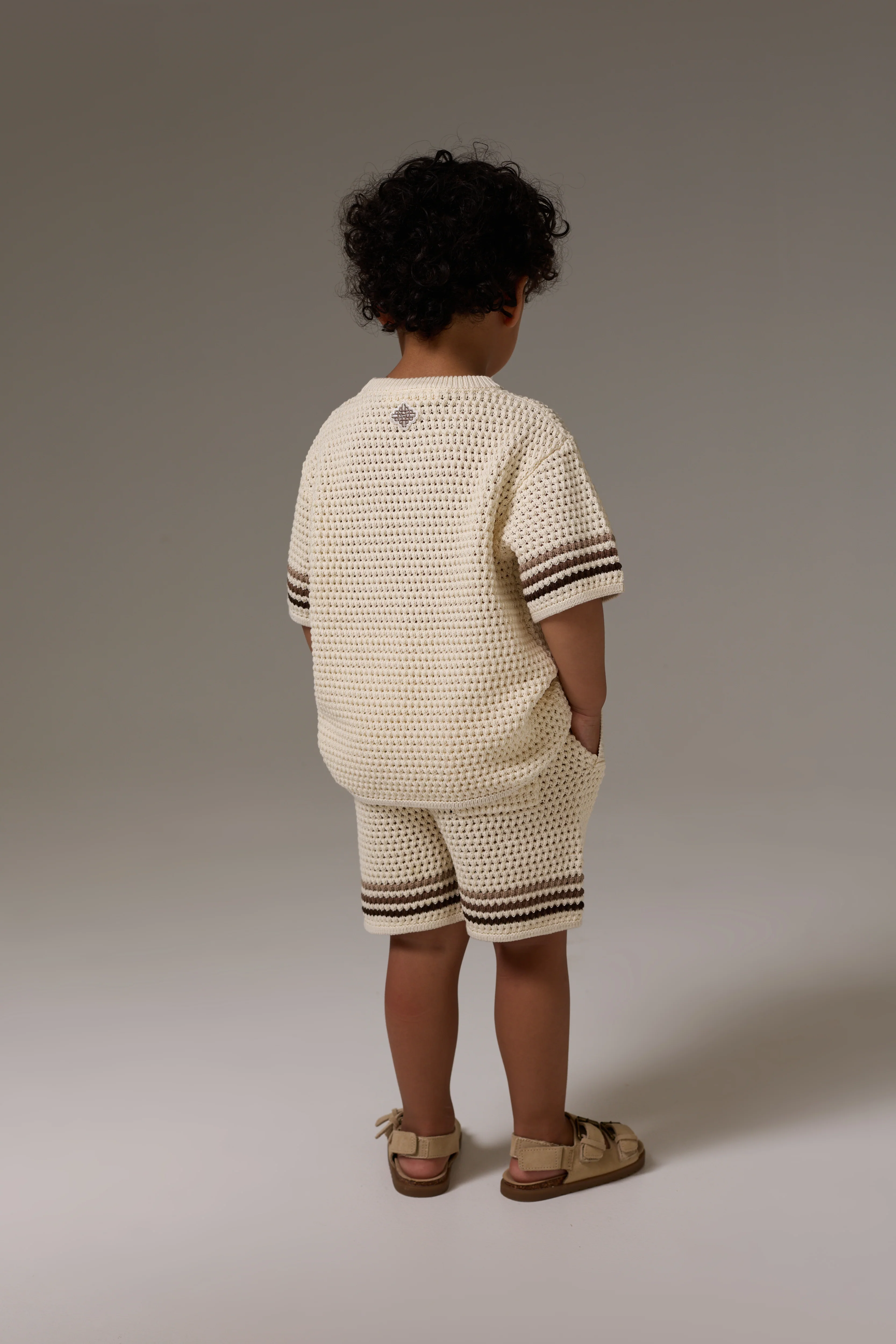 KIDS STRIPE CROCHET KNIT SHORTS - OFF WHITE