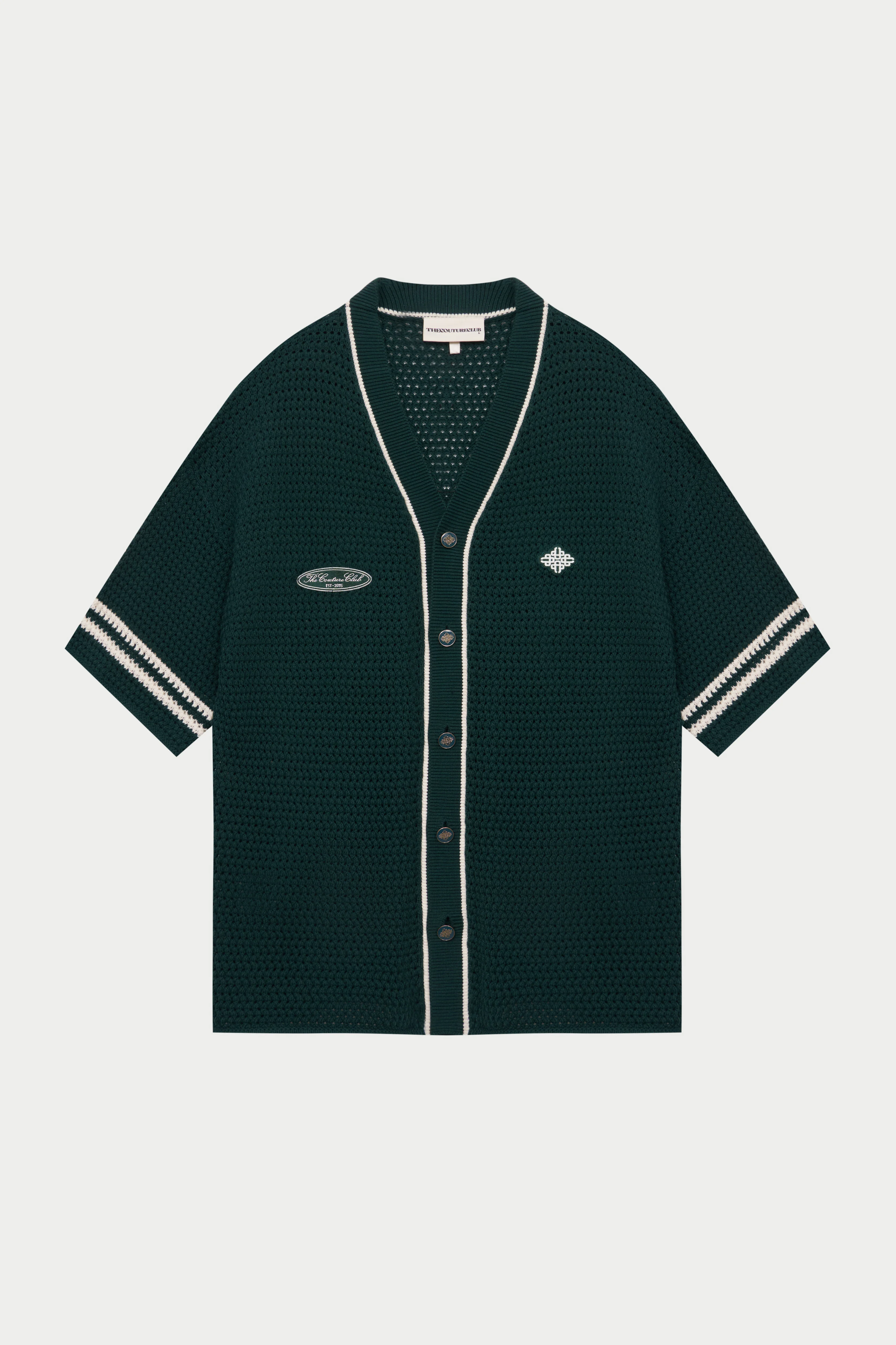 CROCHET KNITTED BASEBALL SHIRT - GREEN