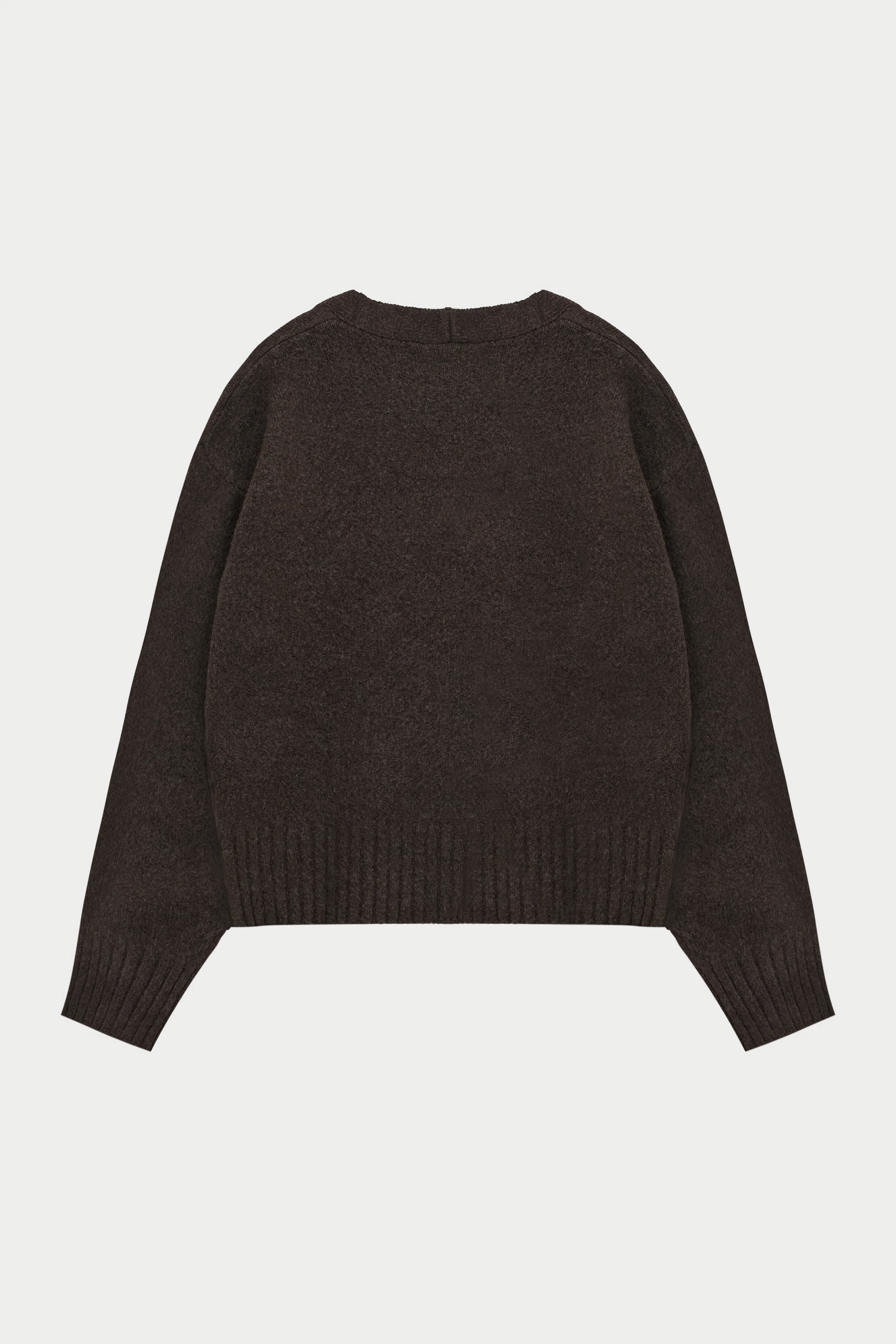 FLUFFY KNIT EMBLEM EMBROIDERED CARDIGAN - BROWN