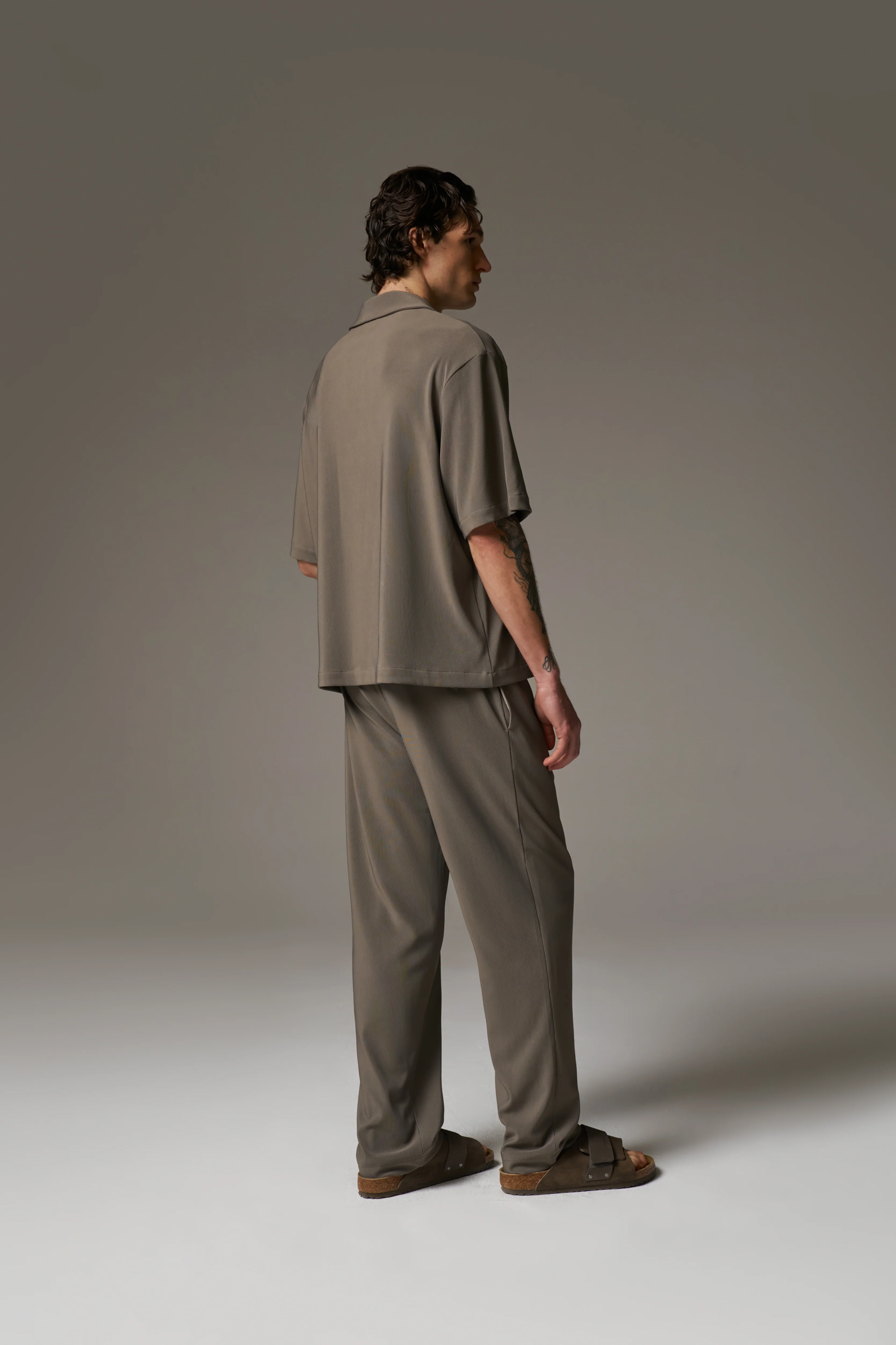 RIB BUTTON THROUGH SHIRT - MINK