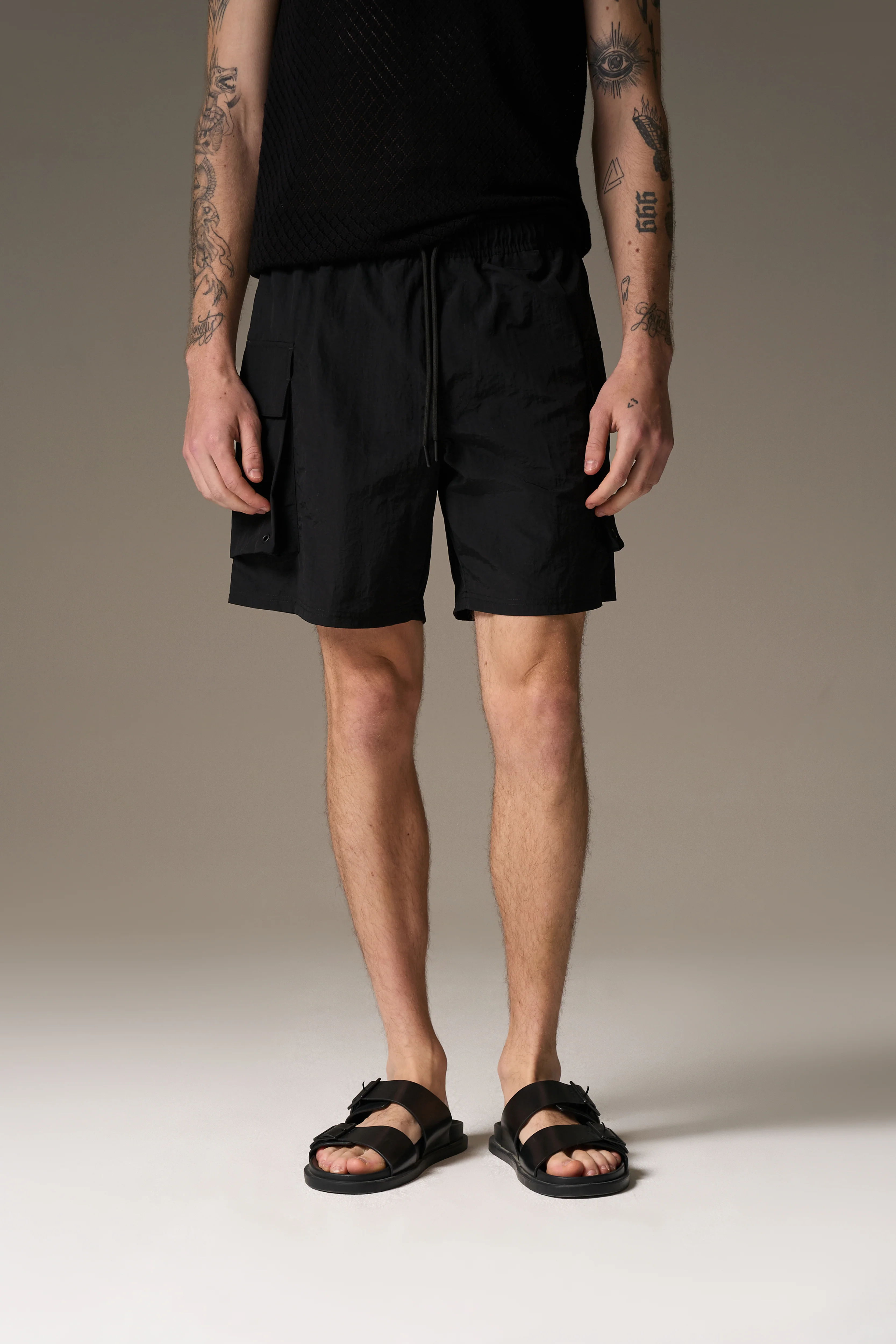 CARGO POCKET SWIM SHORTS - BLACK