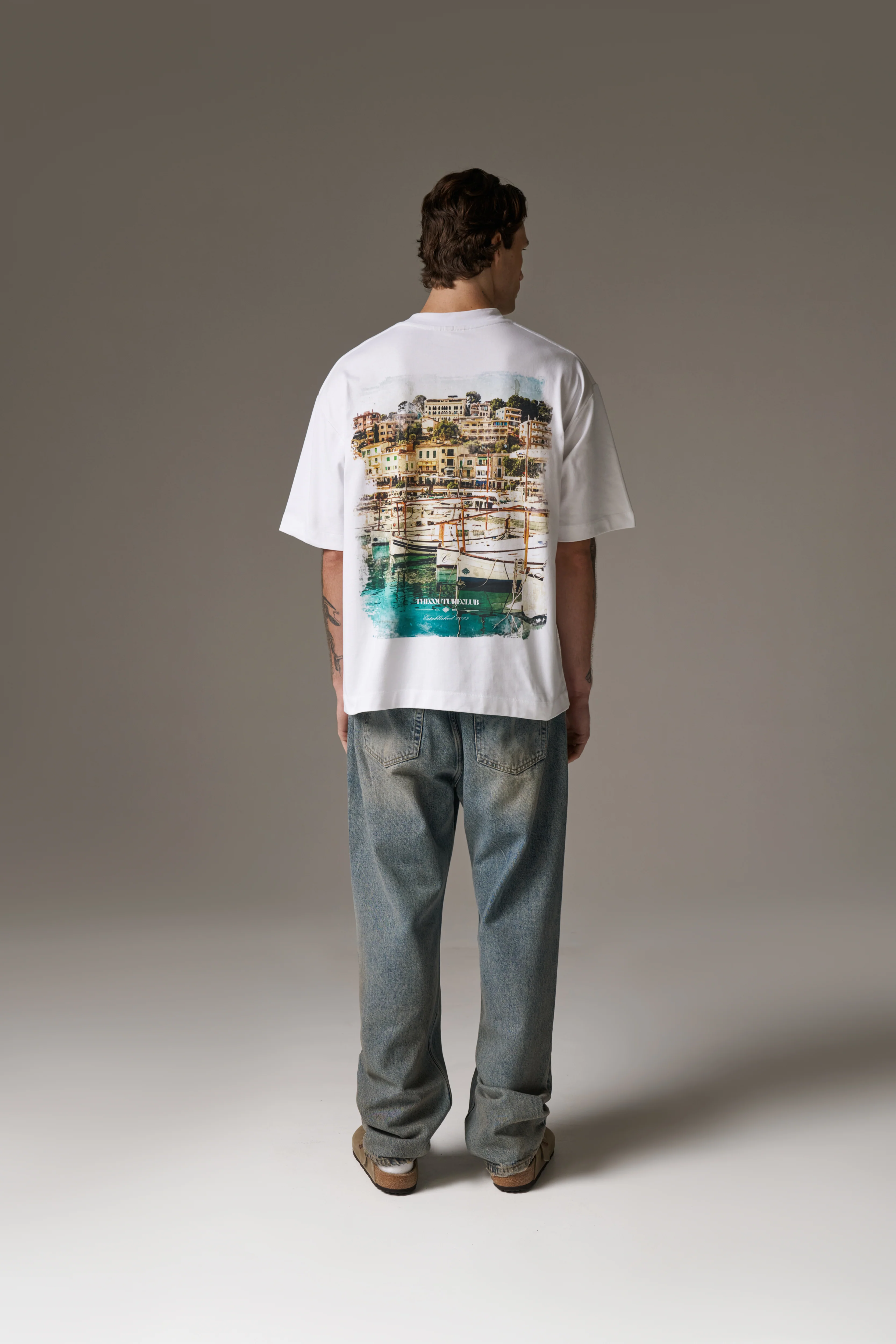 WATERCOLOUR YACHT CLUB PRINTED T-SHIRT - WHITE